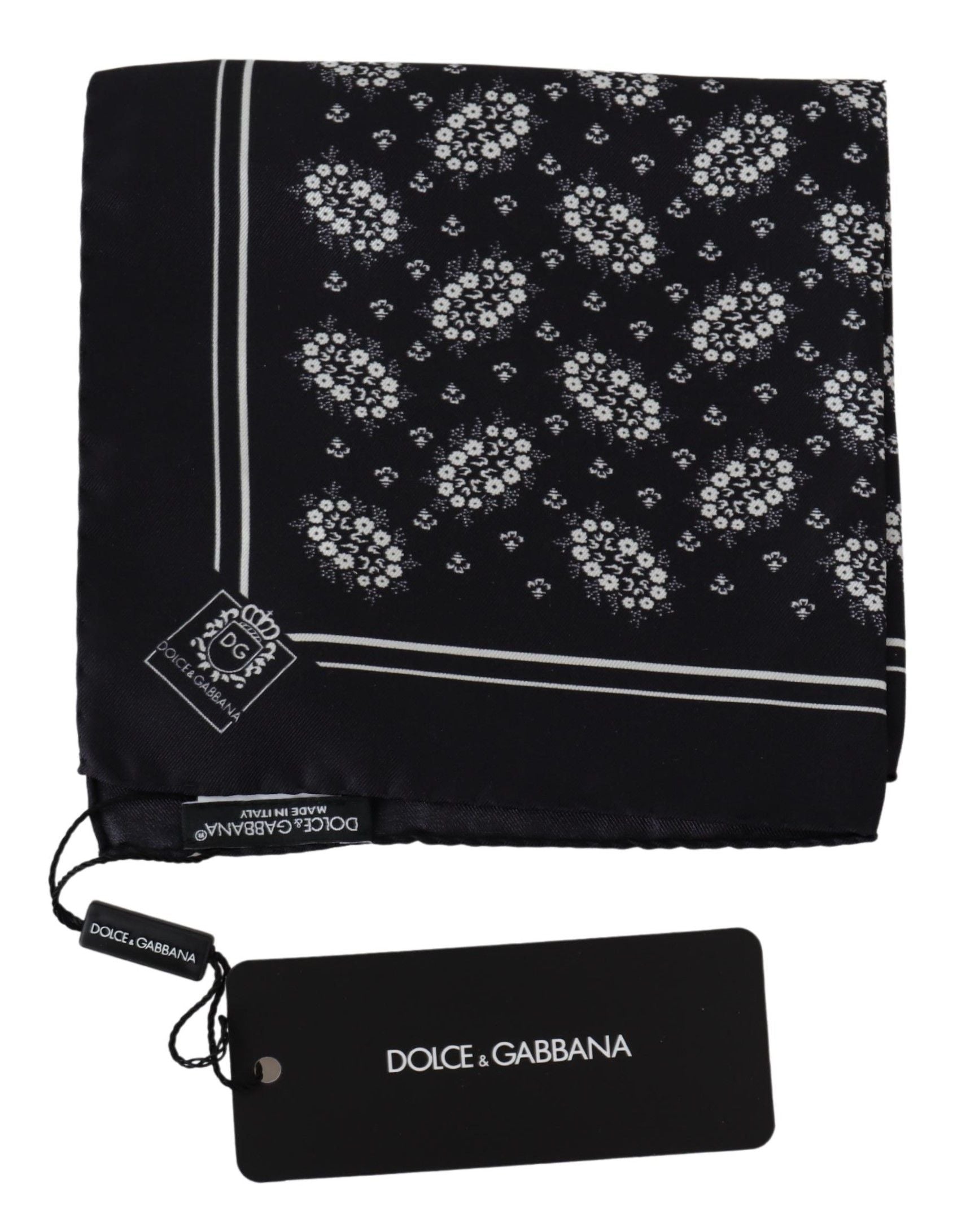 Black Patterned Square Scarf Silk Handkerchief