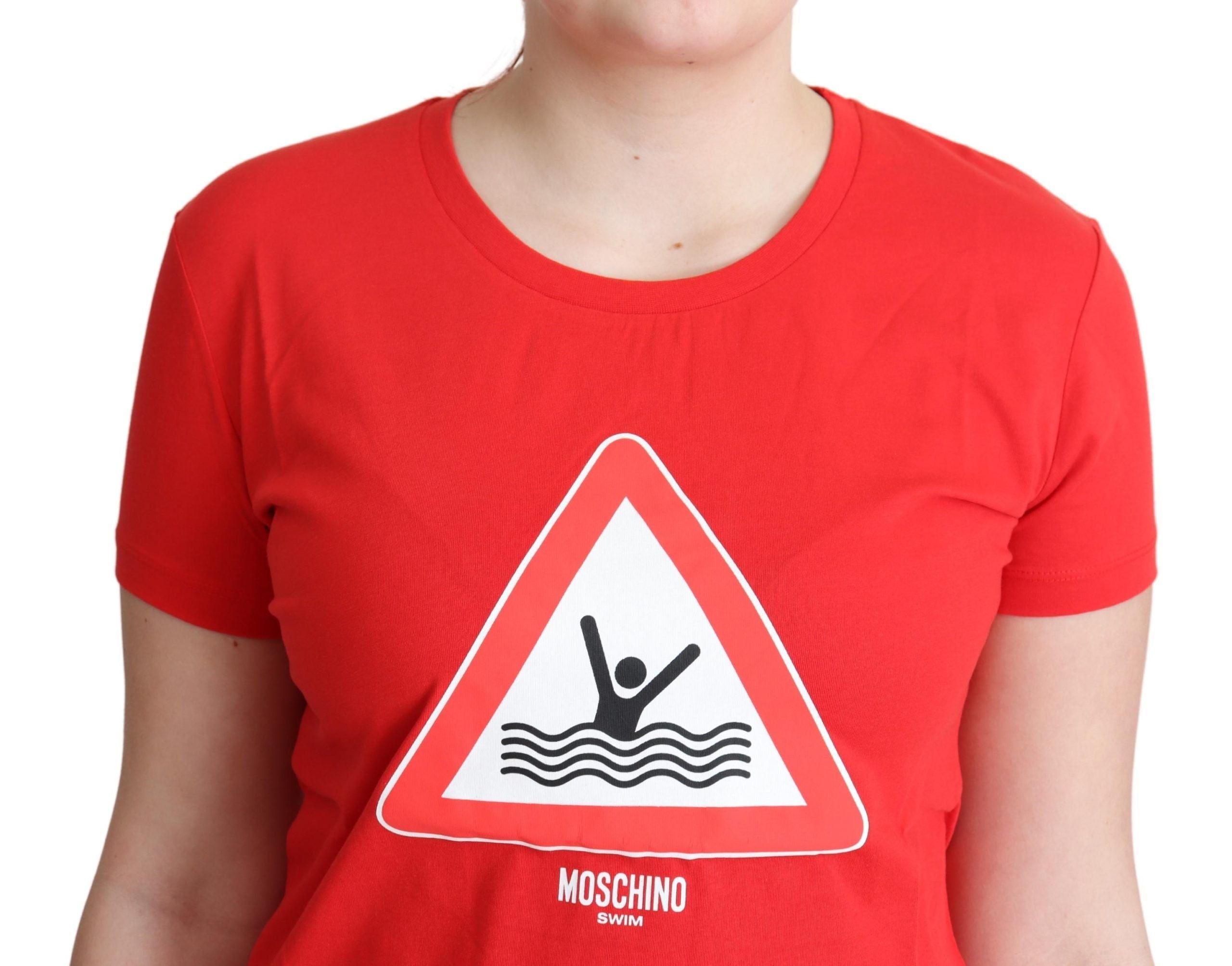 Red Cotton Swim Graphic Triangle Print T-shirt