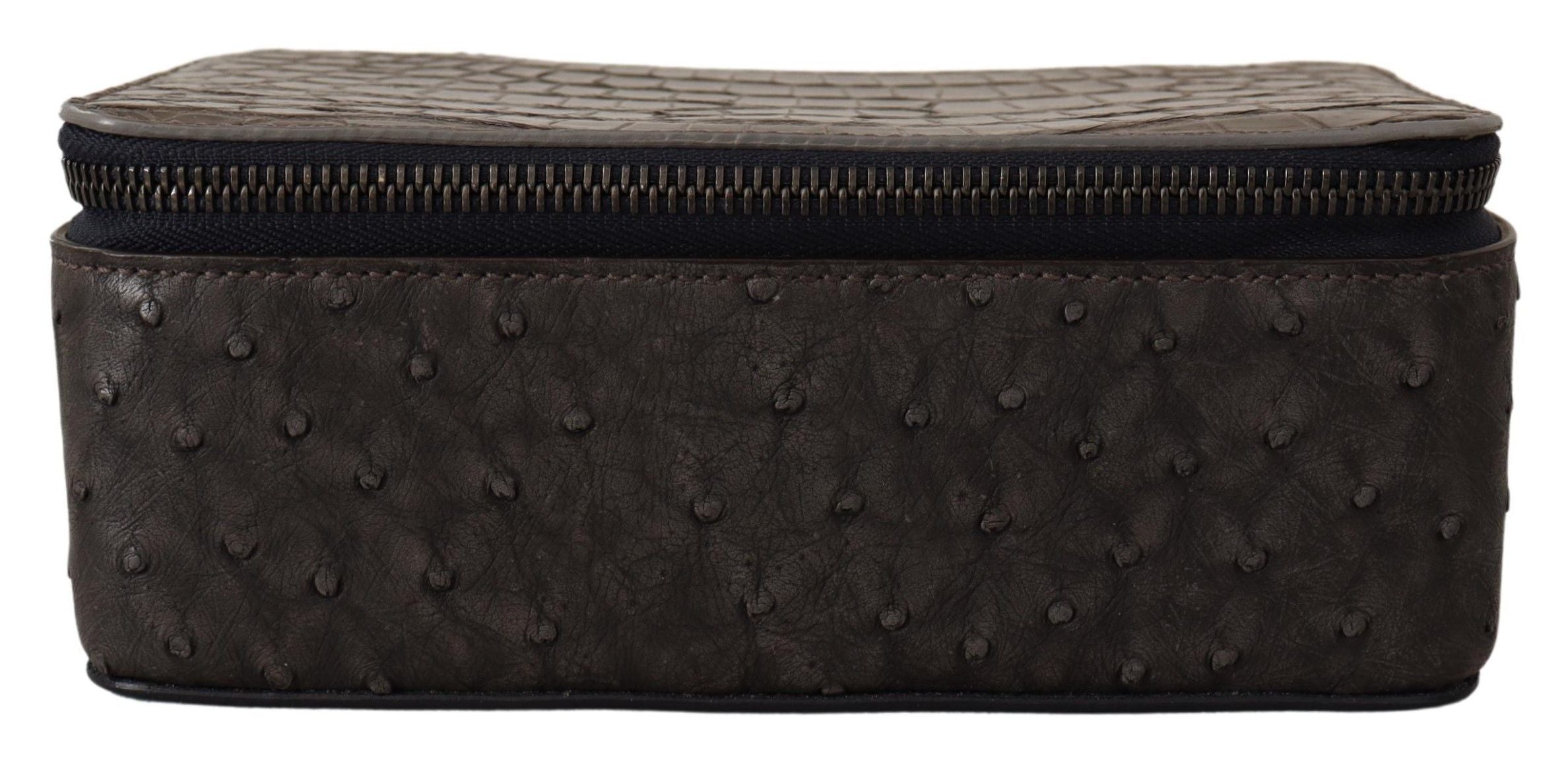 Gray Skin Leather Vanity Case Toiletry Shaving Bag