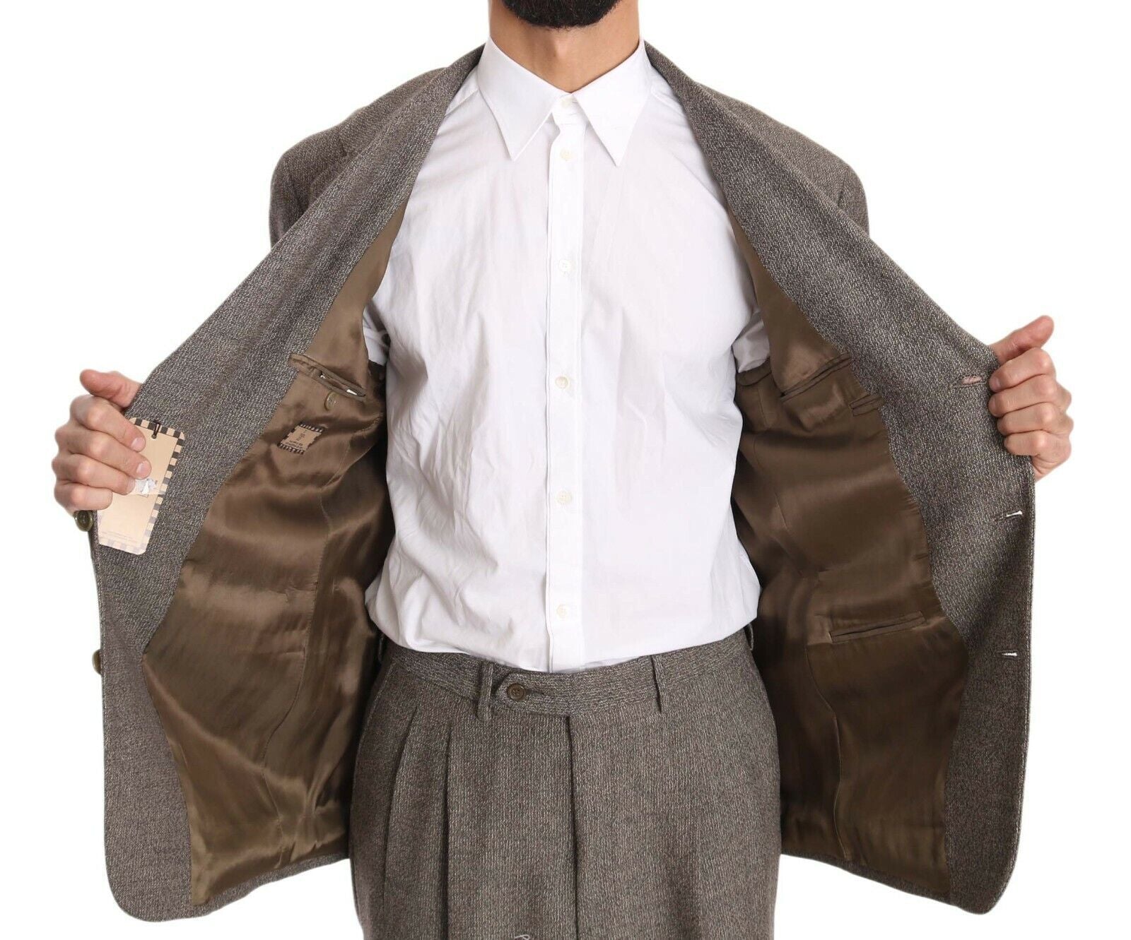 Brown Wool Regular Single Breasted Suit