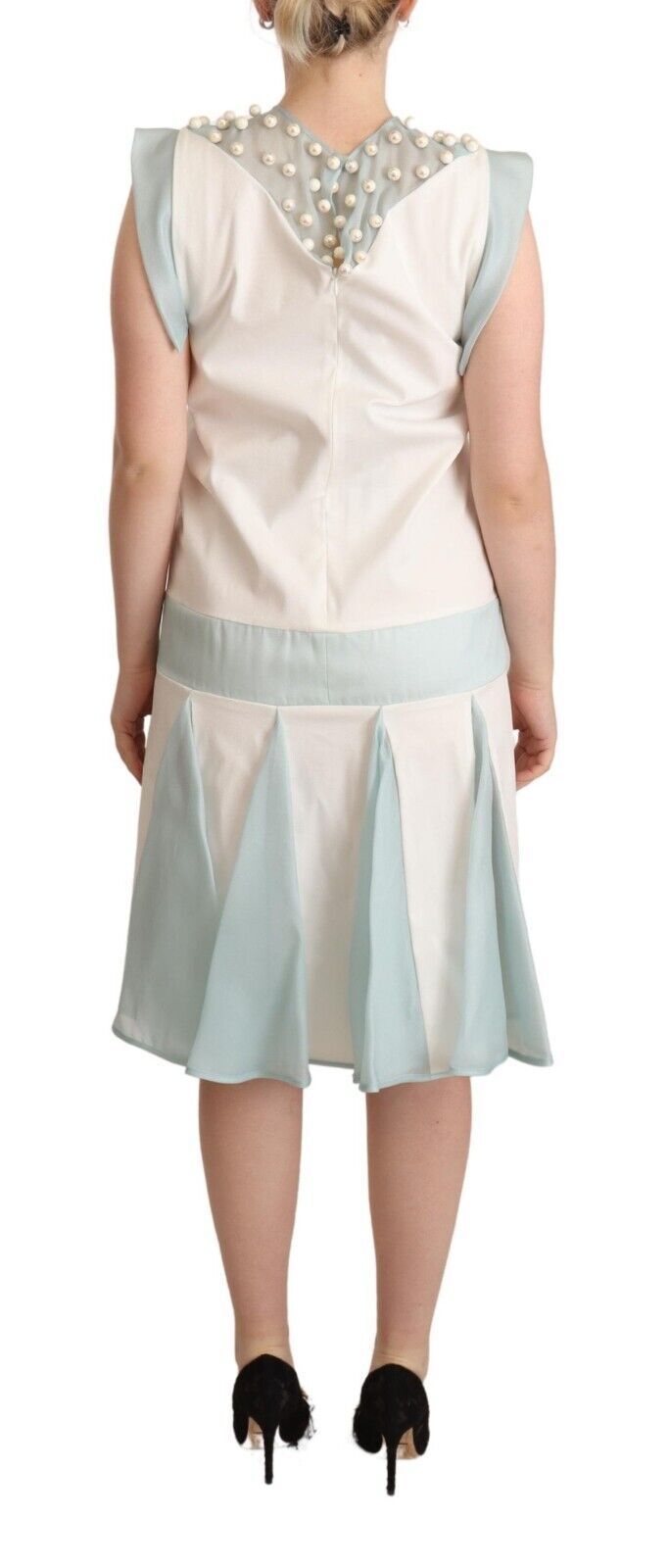 Multicolor Faux Pearl Sleeveless Shift Midi Dress