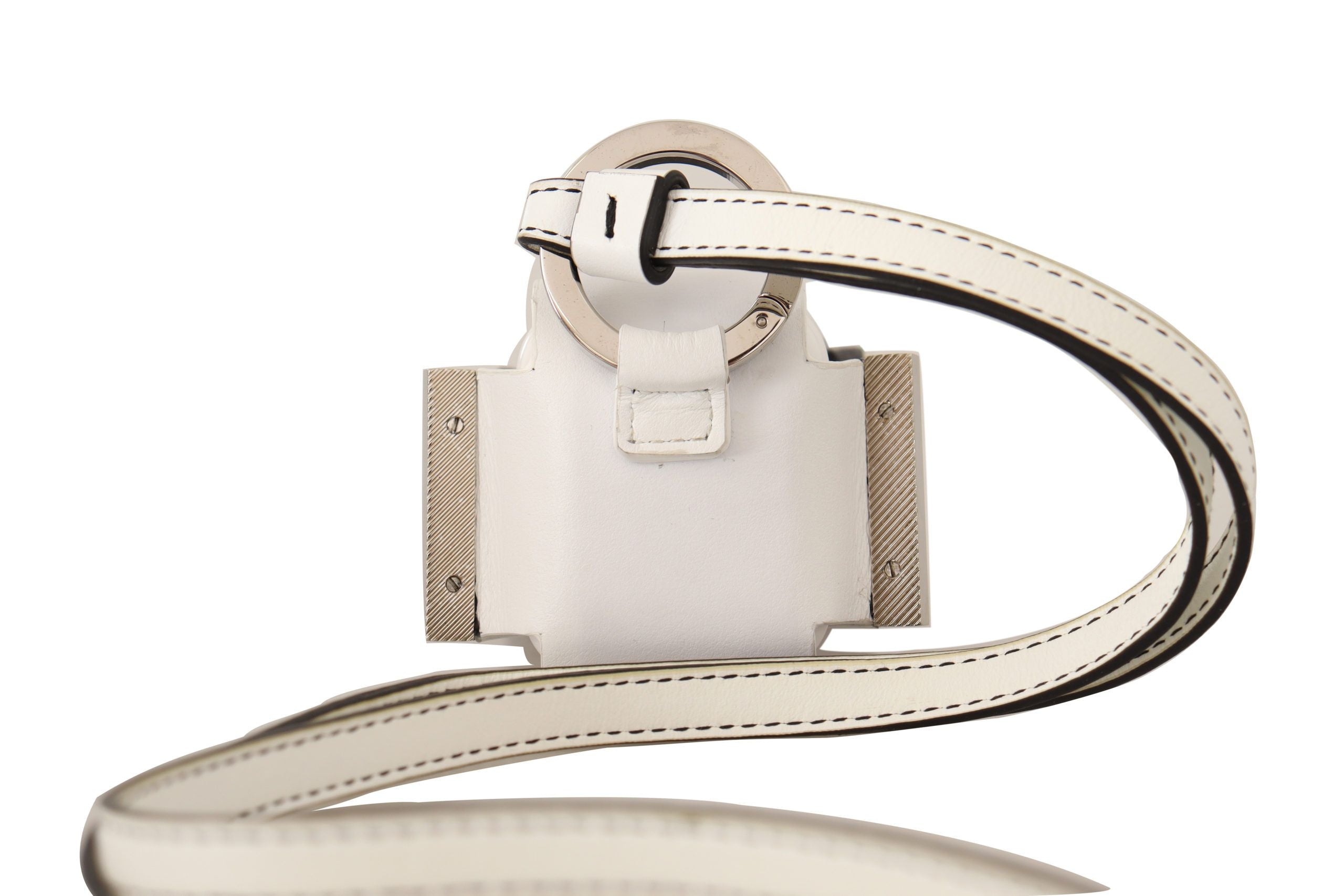 White Black Leather Strap Silver Metal Logo Airpods Case