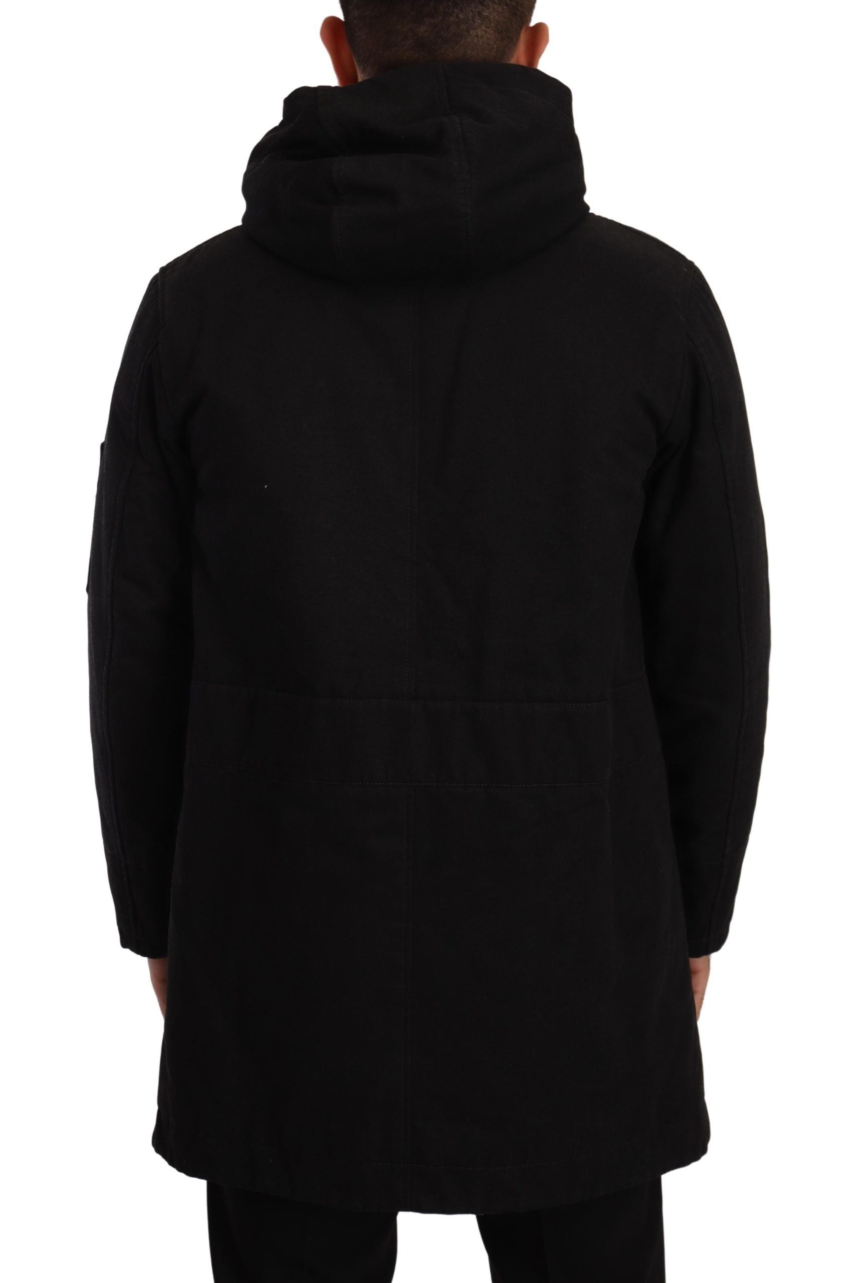 Black Denim Hooded Parka Coat Winter Jacket