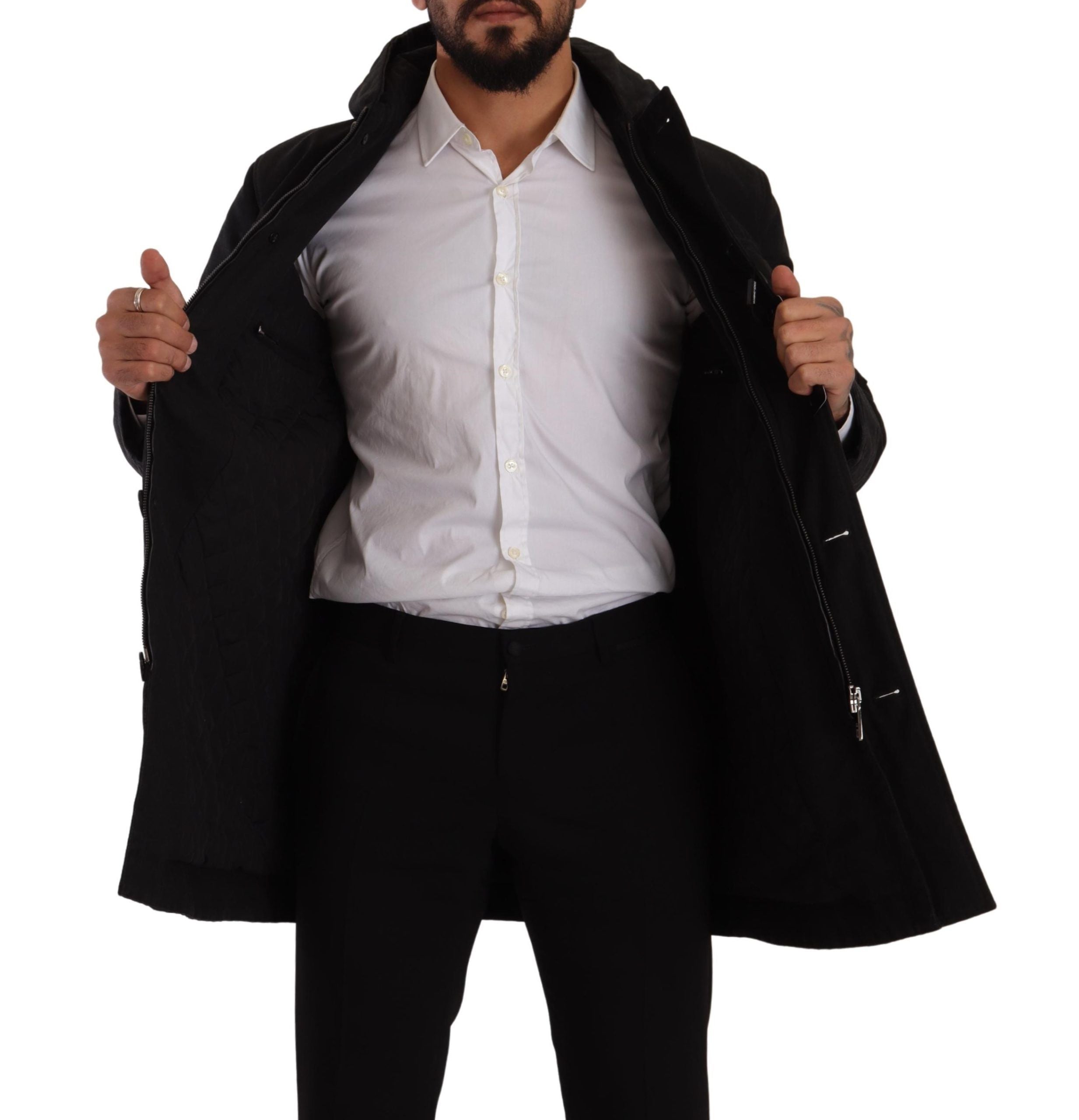 Black Denim Hooded Parka Coat Winter Jacket