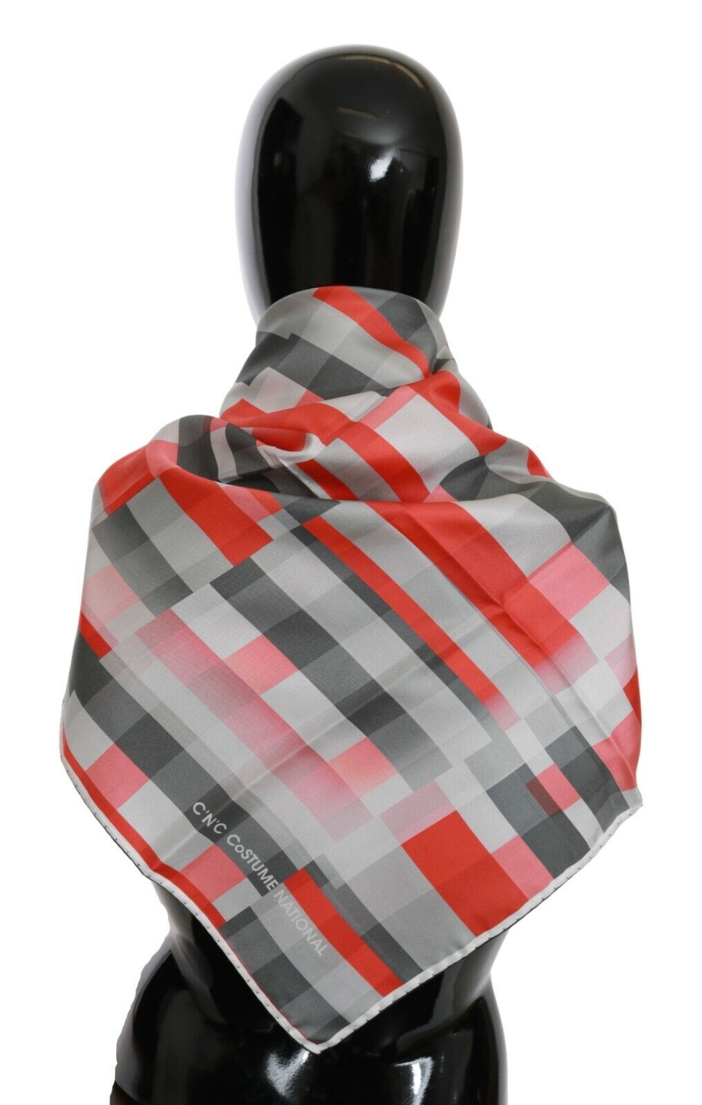 Gray Red Silk Shawl Foulard Wrap Scarf