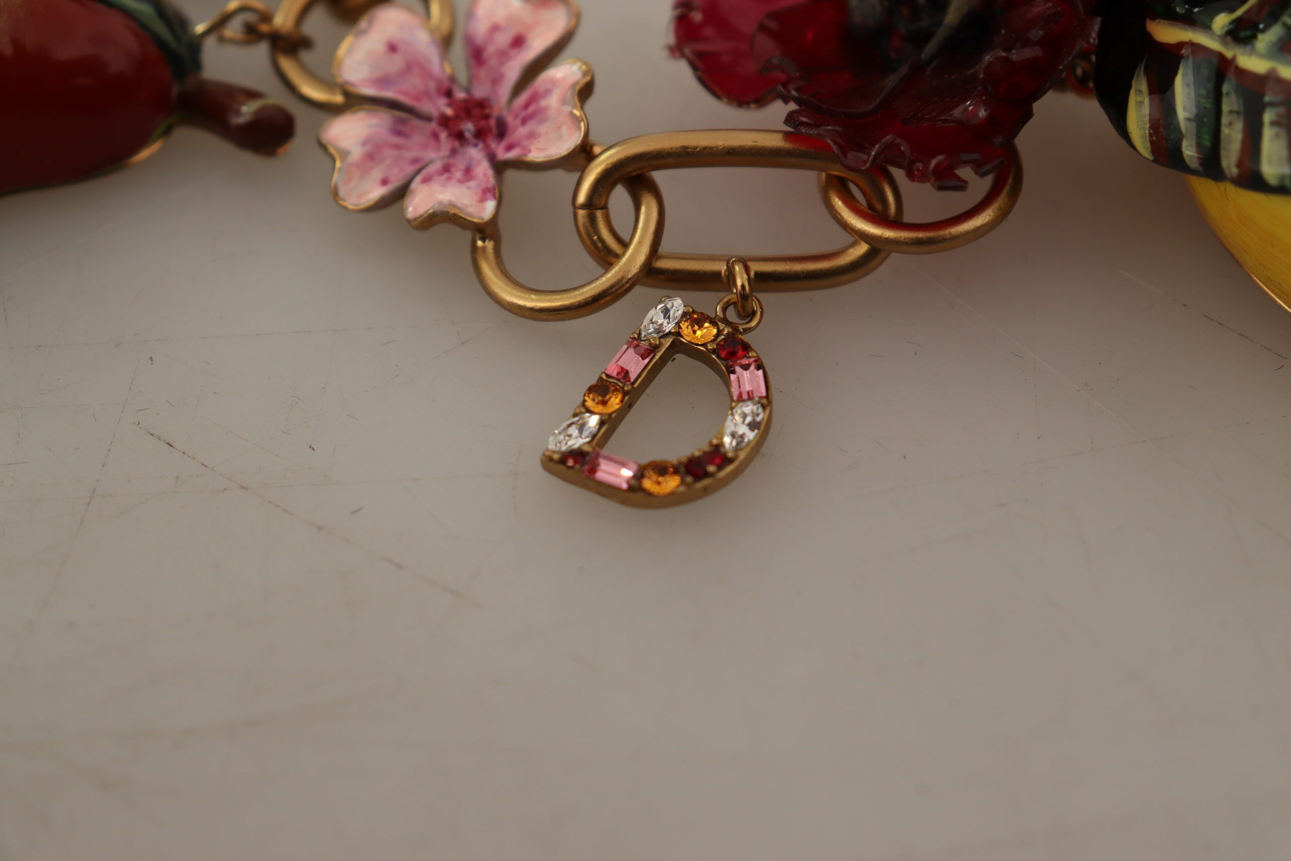 Gold Brass Sicily Fruits Roses Statement Necklace