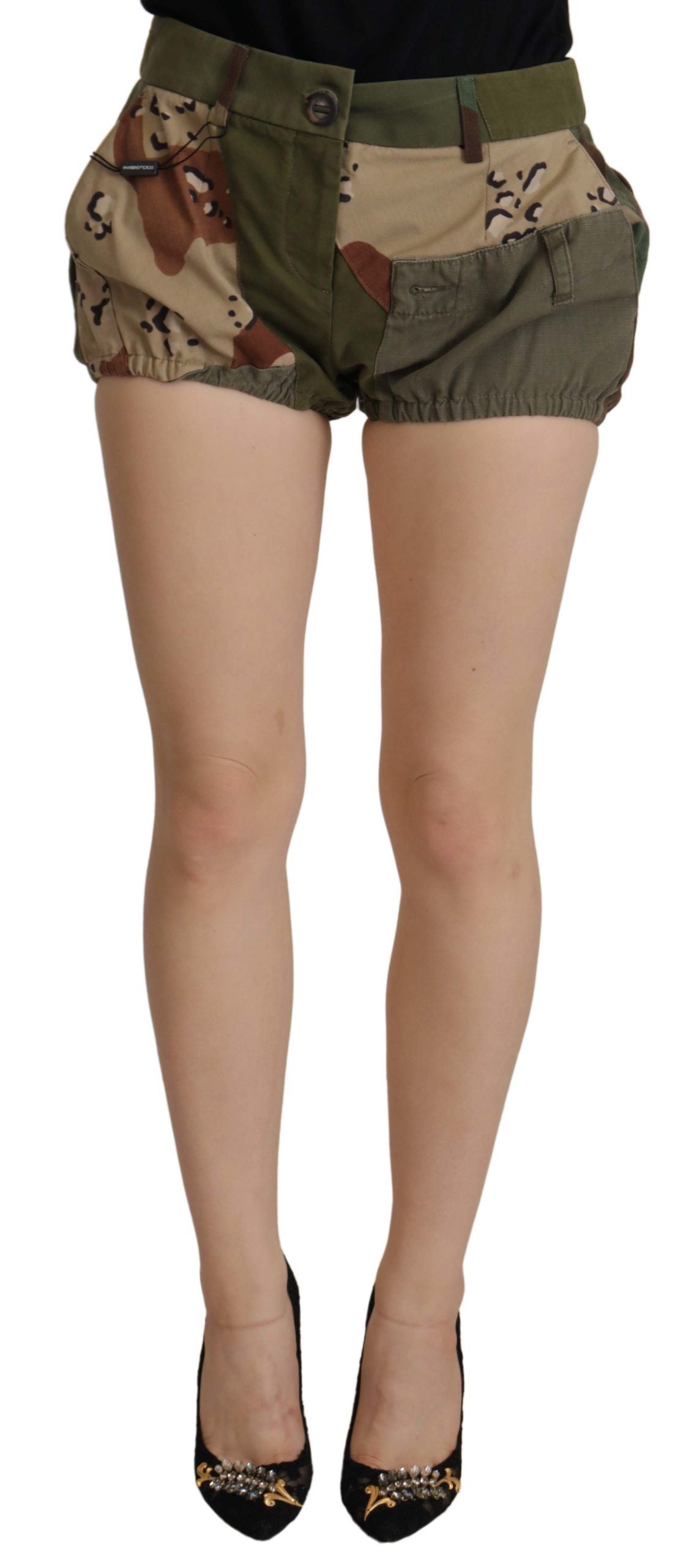 Green High Waist Hot Pants Cotton Army Shorts