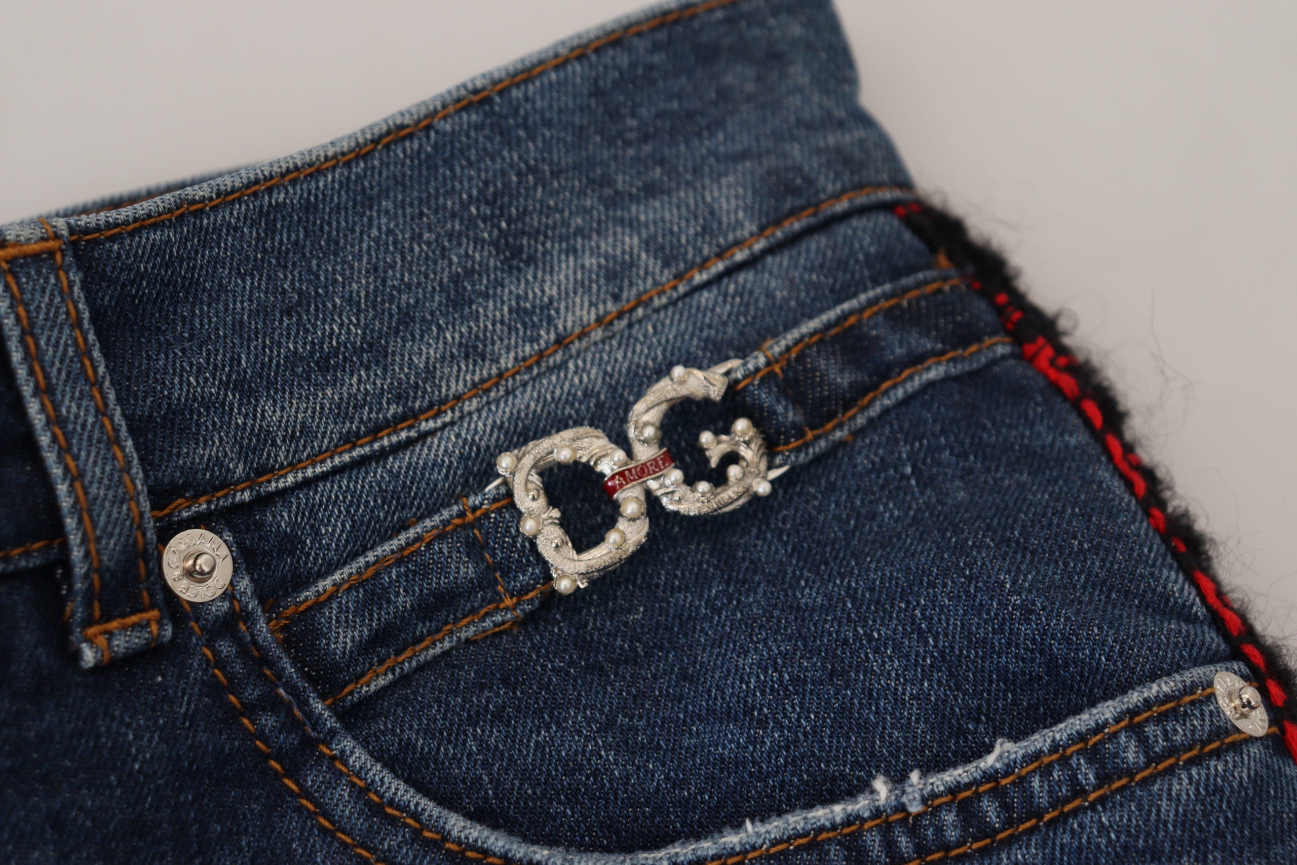Blue Checkered Back Skinny Denim Jeans