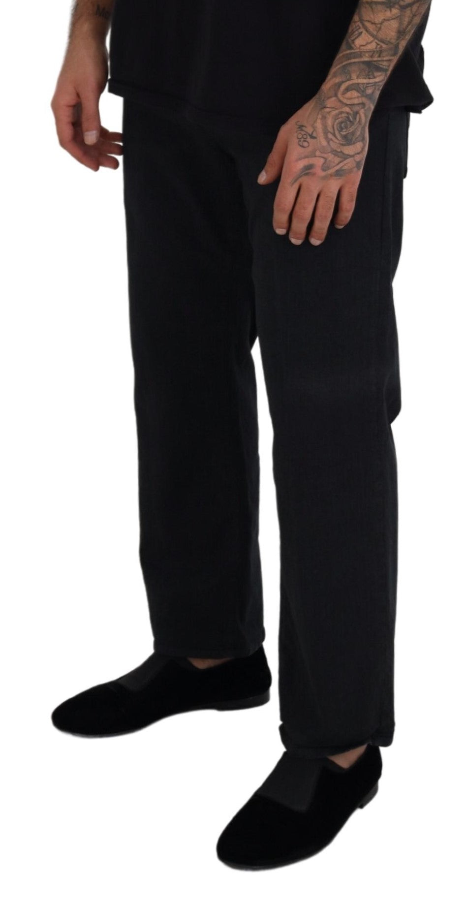 Black Cotton Back Buckle Casual Denim Jeans