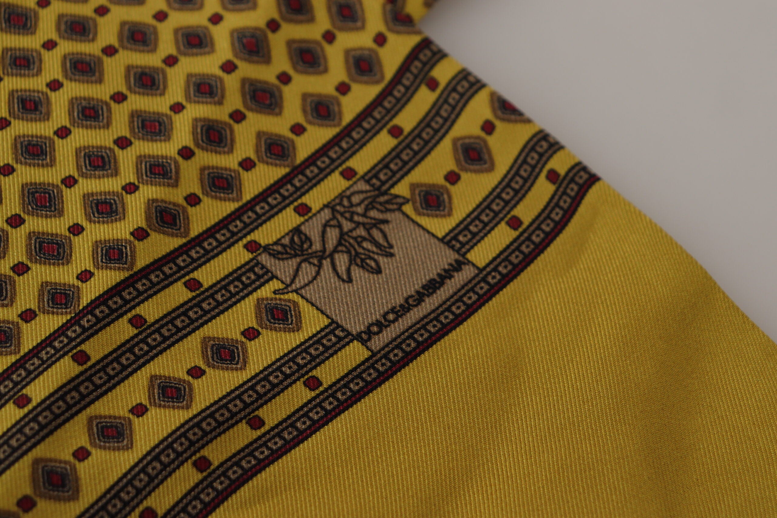 Yellow Patterned Silk Neck Wrap Fringe Scarf