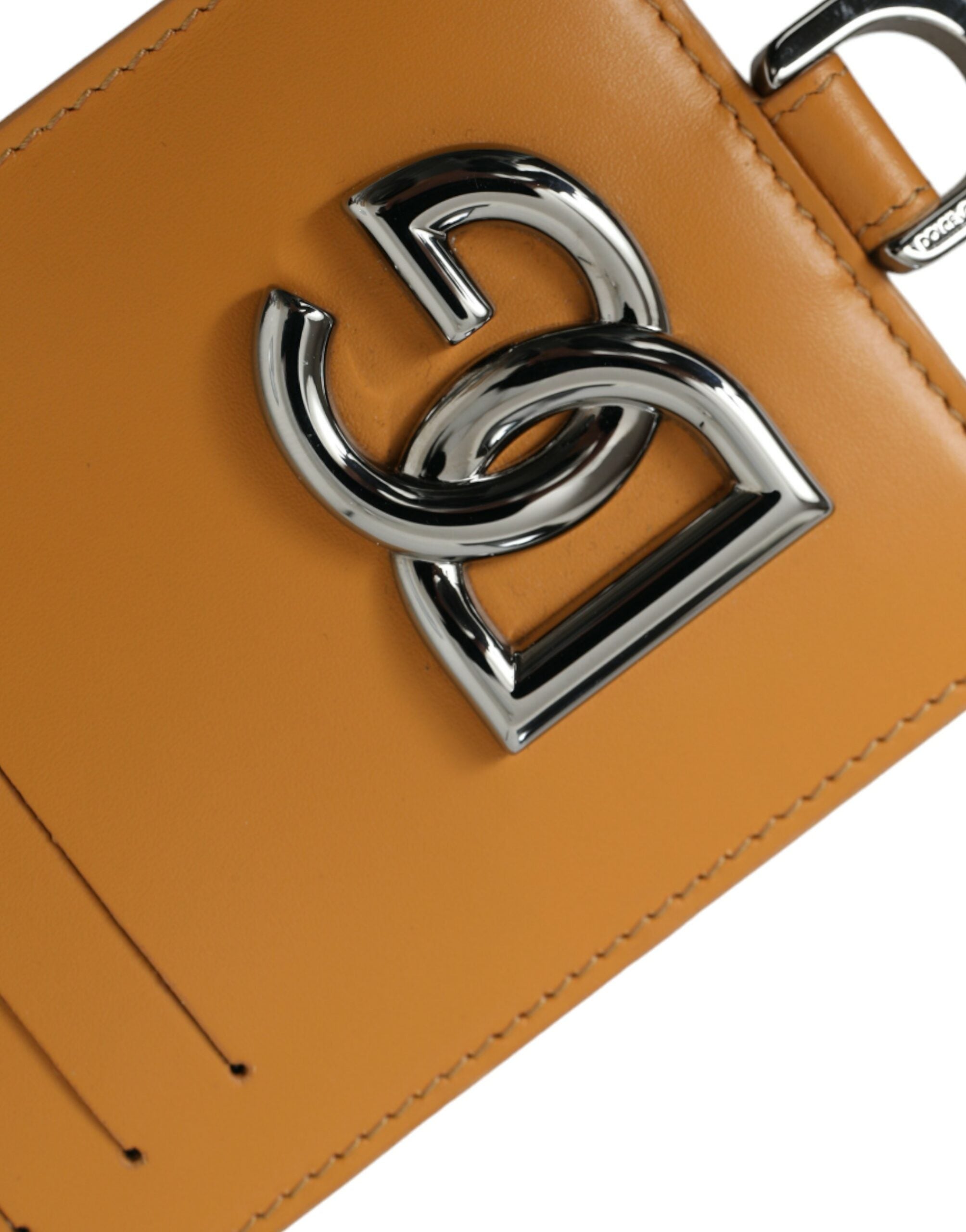 Orange Calf Leather Credit Card Holder Clip On Wallet