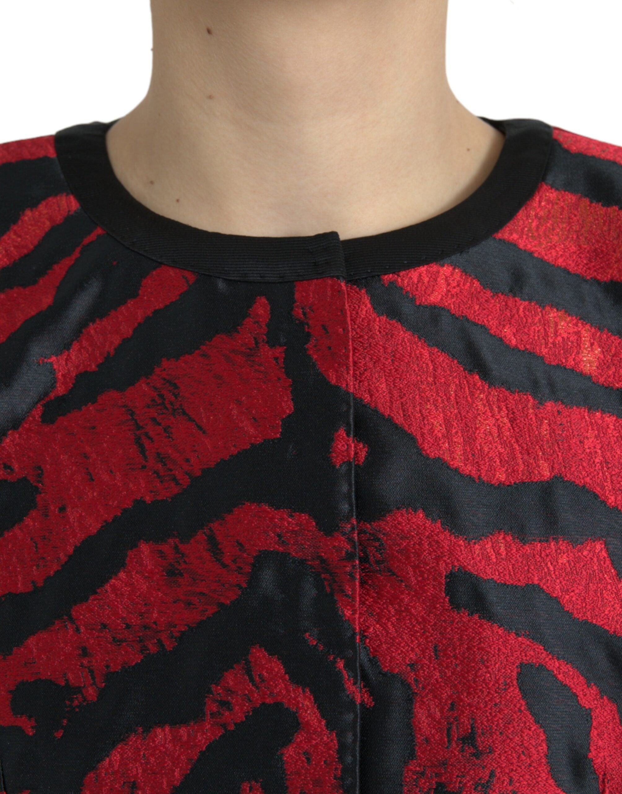 Black Red Patterned Cropped Coat Jacket