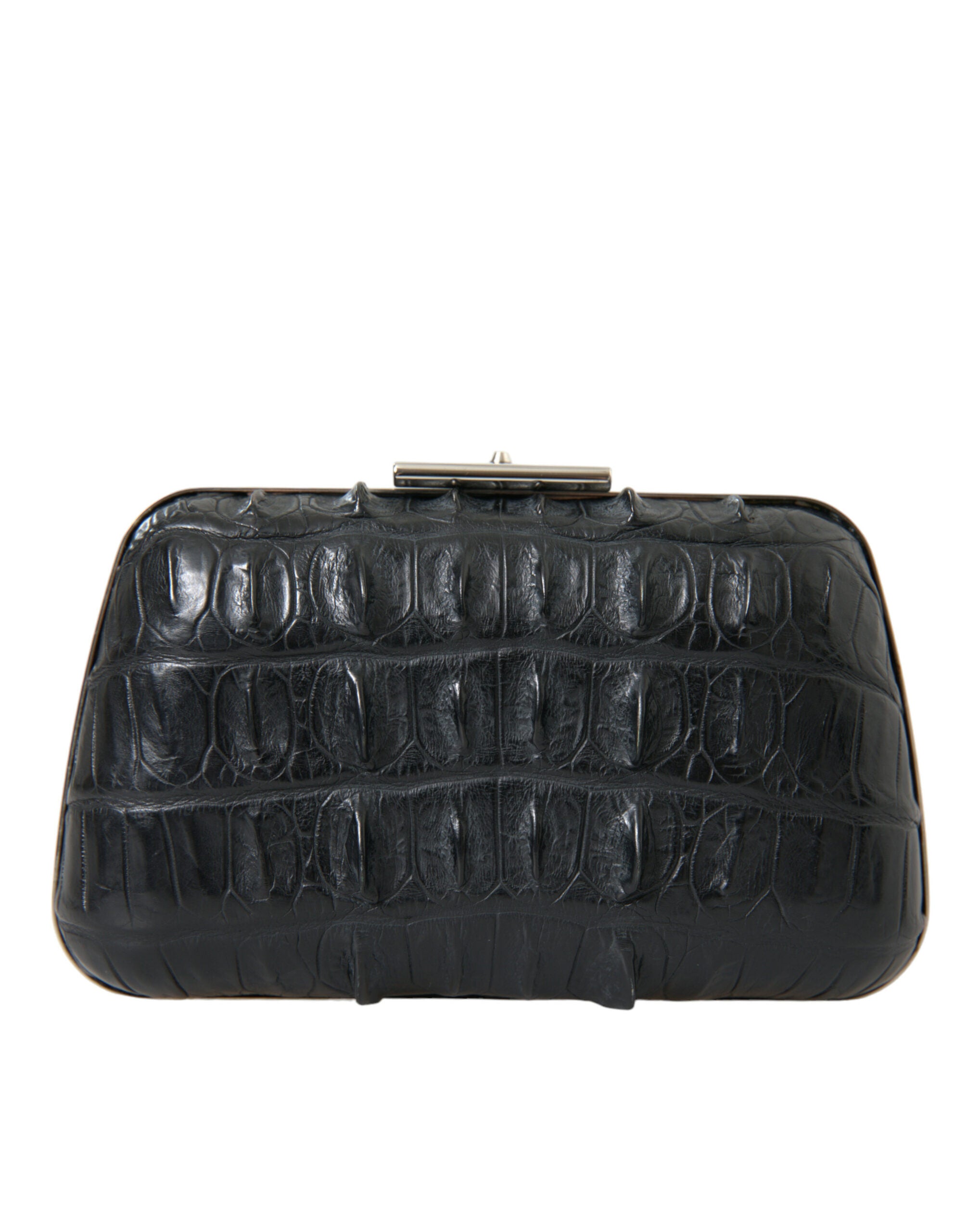 Black Exotic Skin Leather Shoulder Crossbody Box Clutch Bag