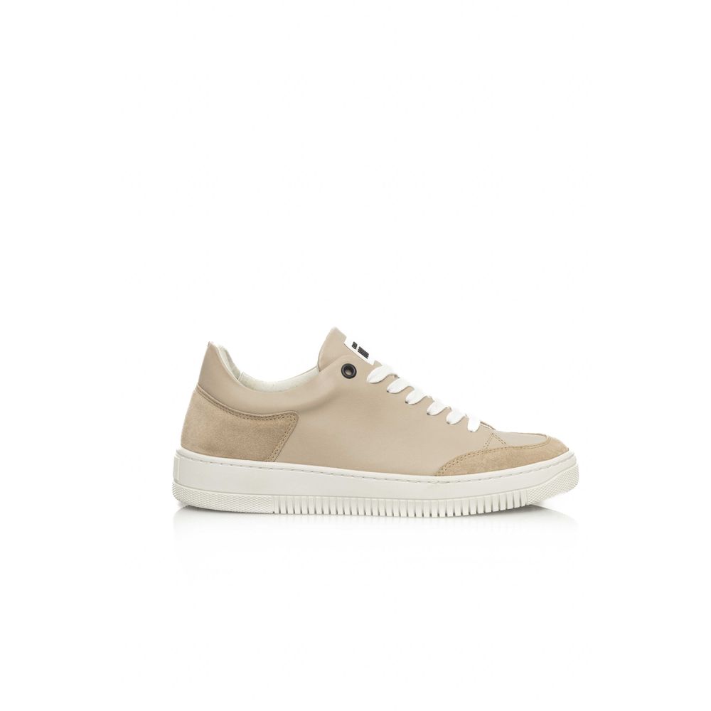 Beige Leather Women Platform Sneaker