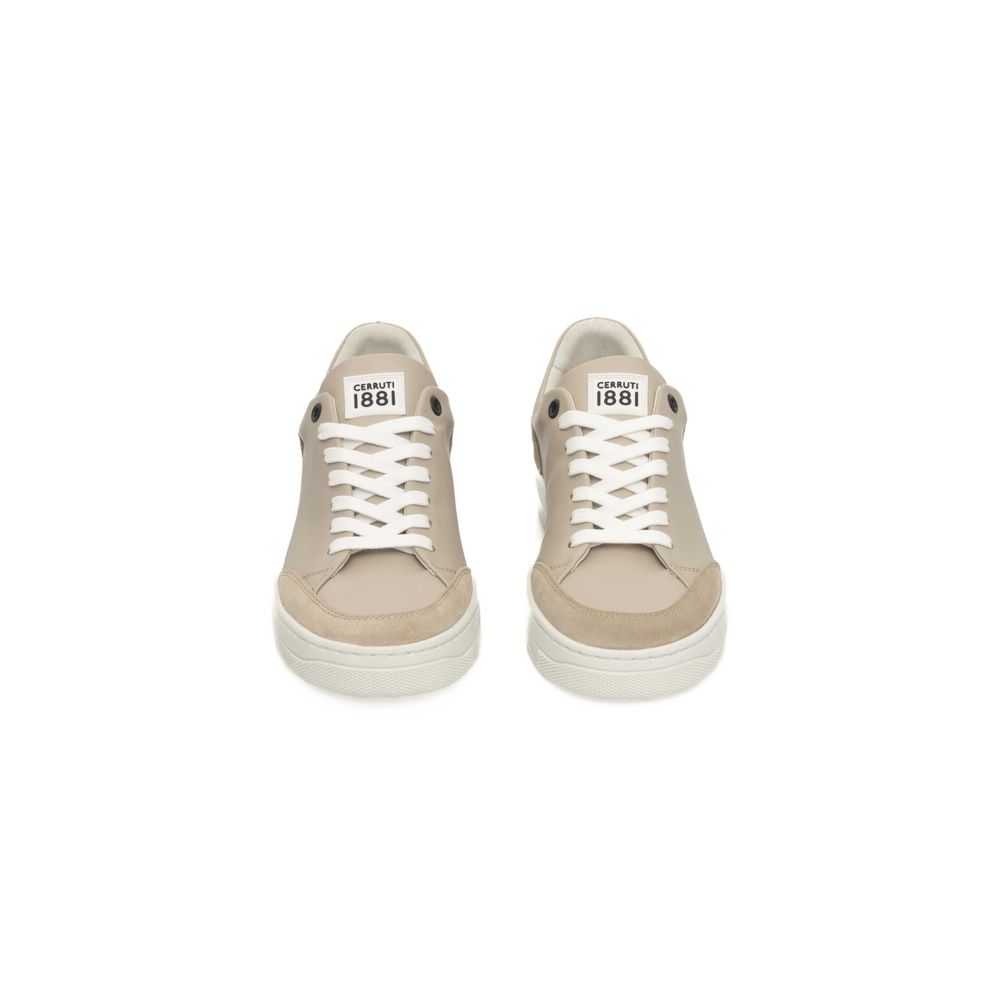 Beige Leather Women Platform Sneaker