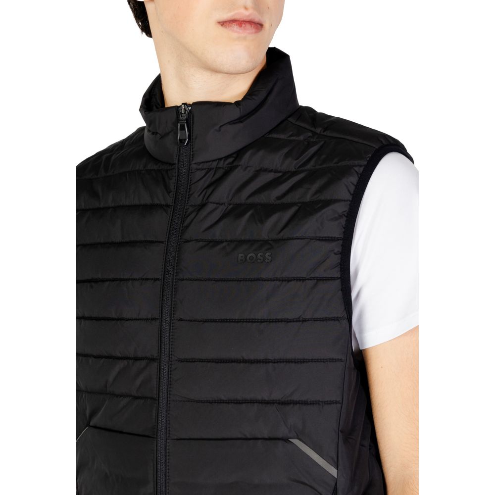 Black Polyester Sleveless Jacket