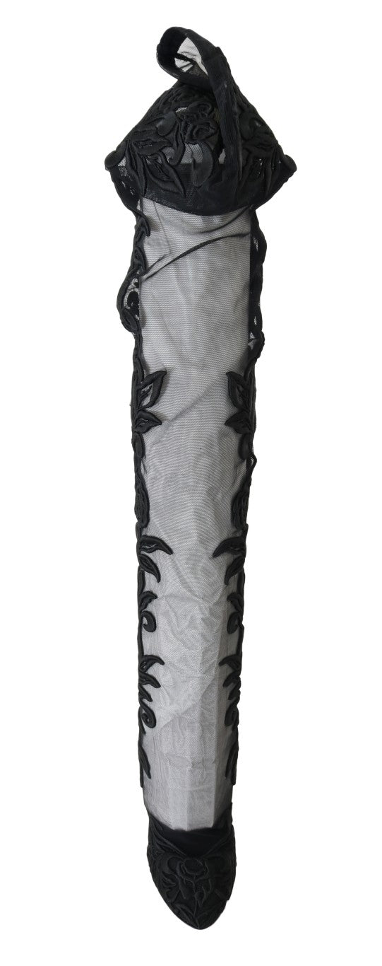 Black Floral Embroidered Socks Boots