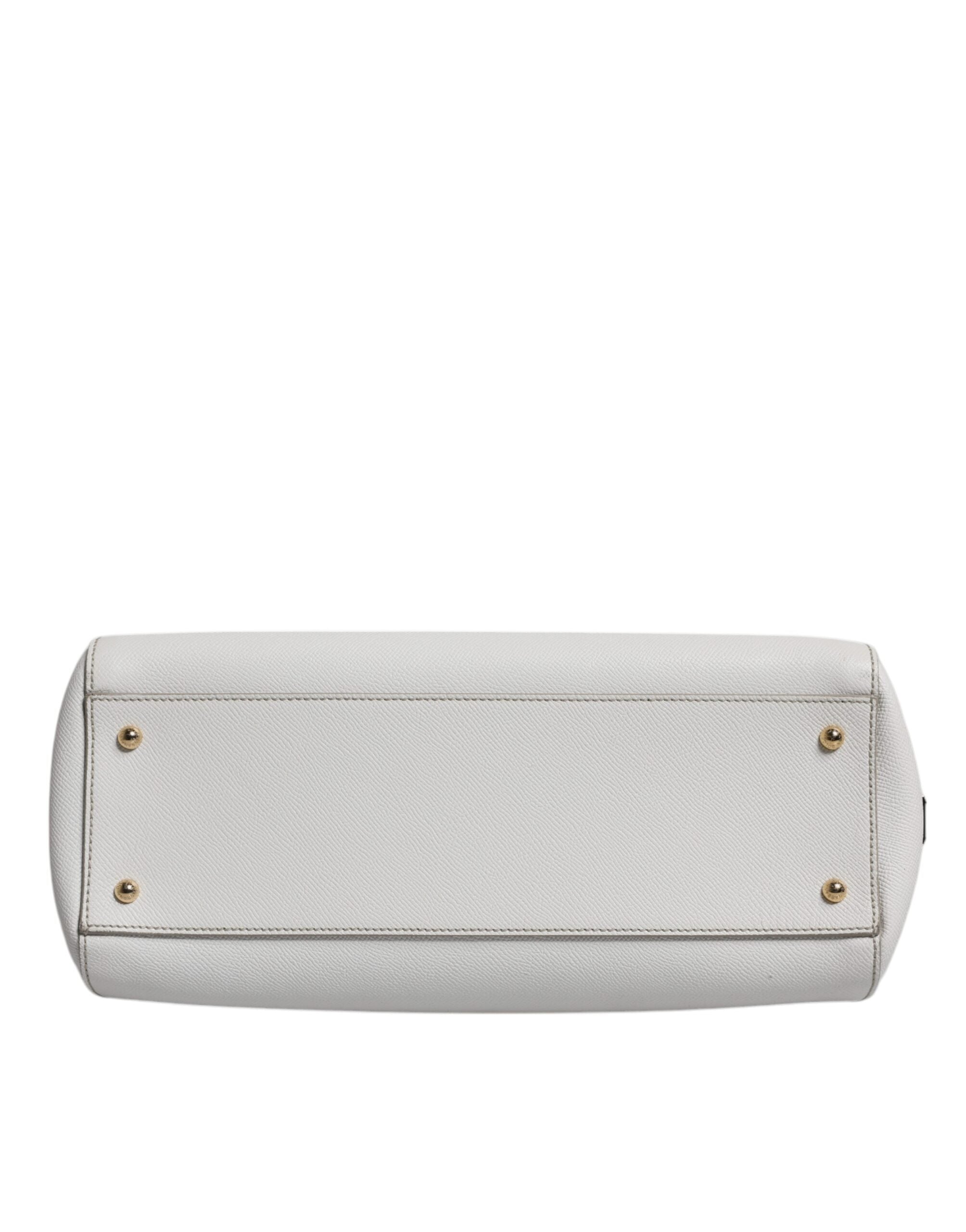 White Leather Logo Top Handle Tote Crossbody Bag