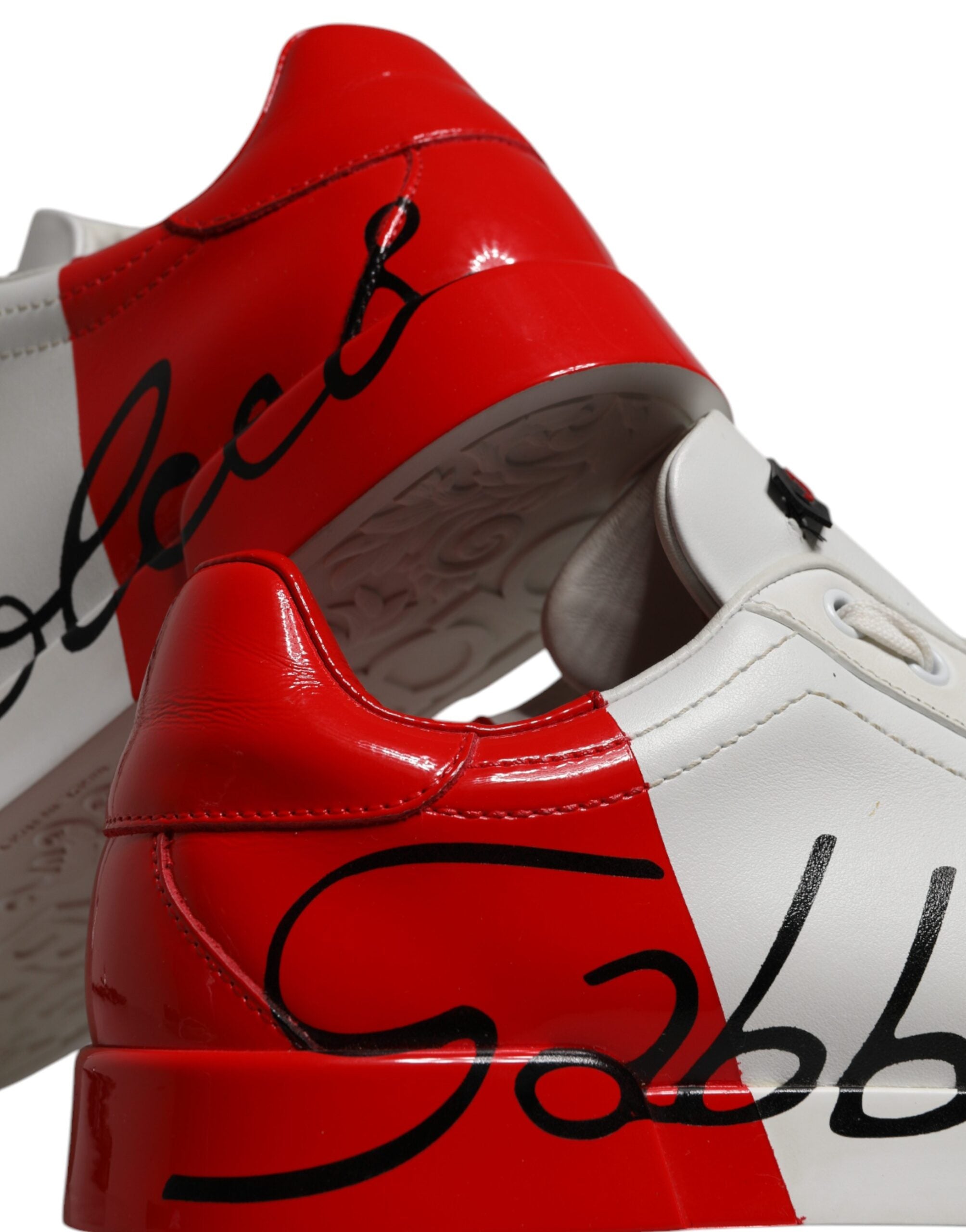 White Red Leather Logo Low Top Sneakers Shoes