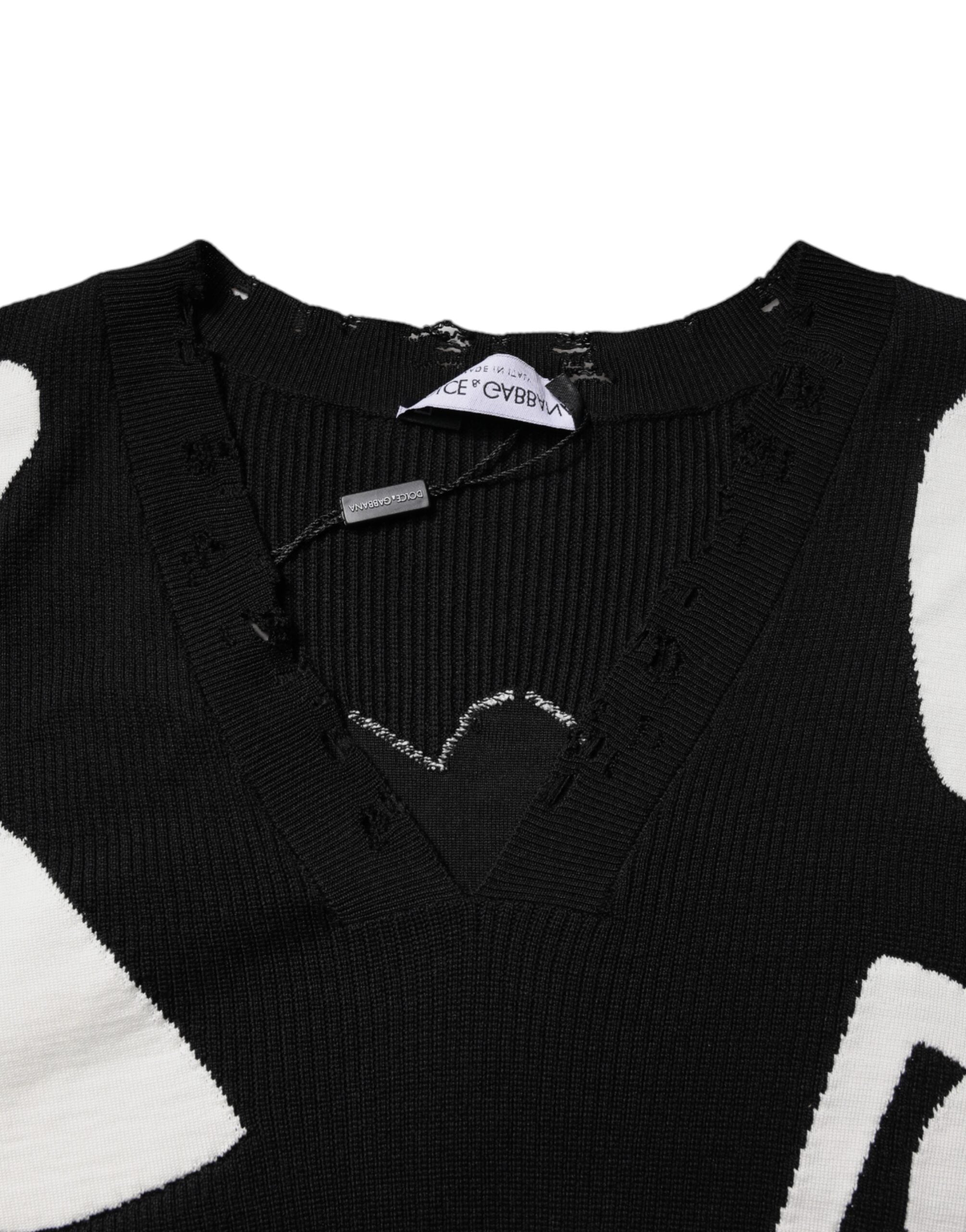 Black Hearts Silk Crew Neck Pullover Sweater