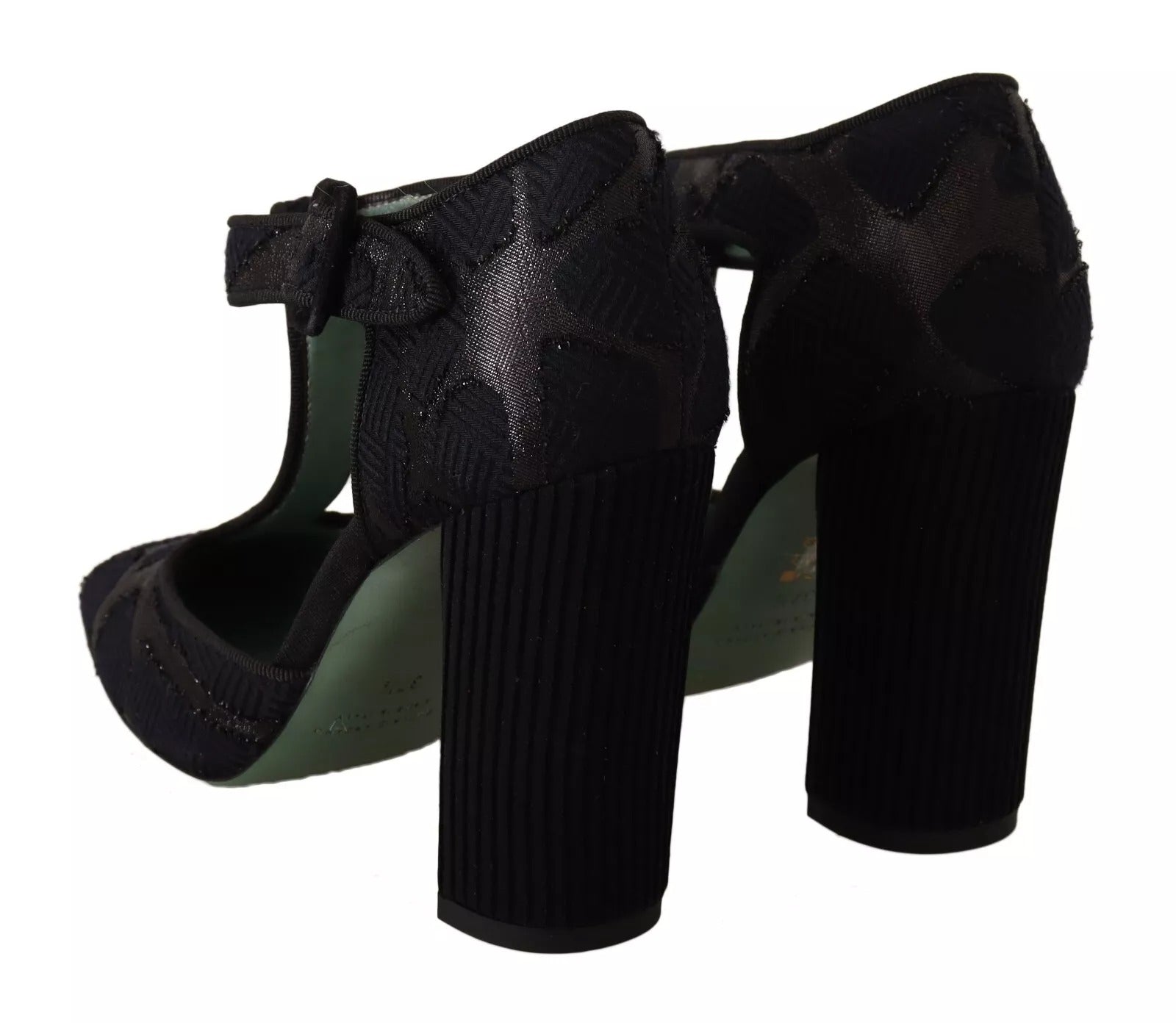 Black Suede Leather Block Heels Sandals Shoes