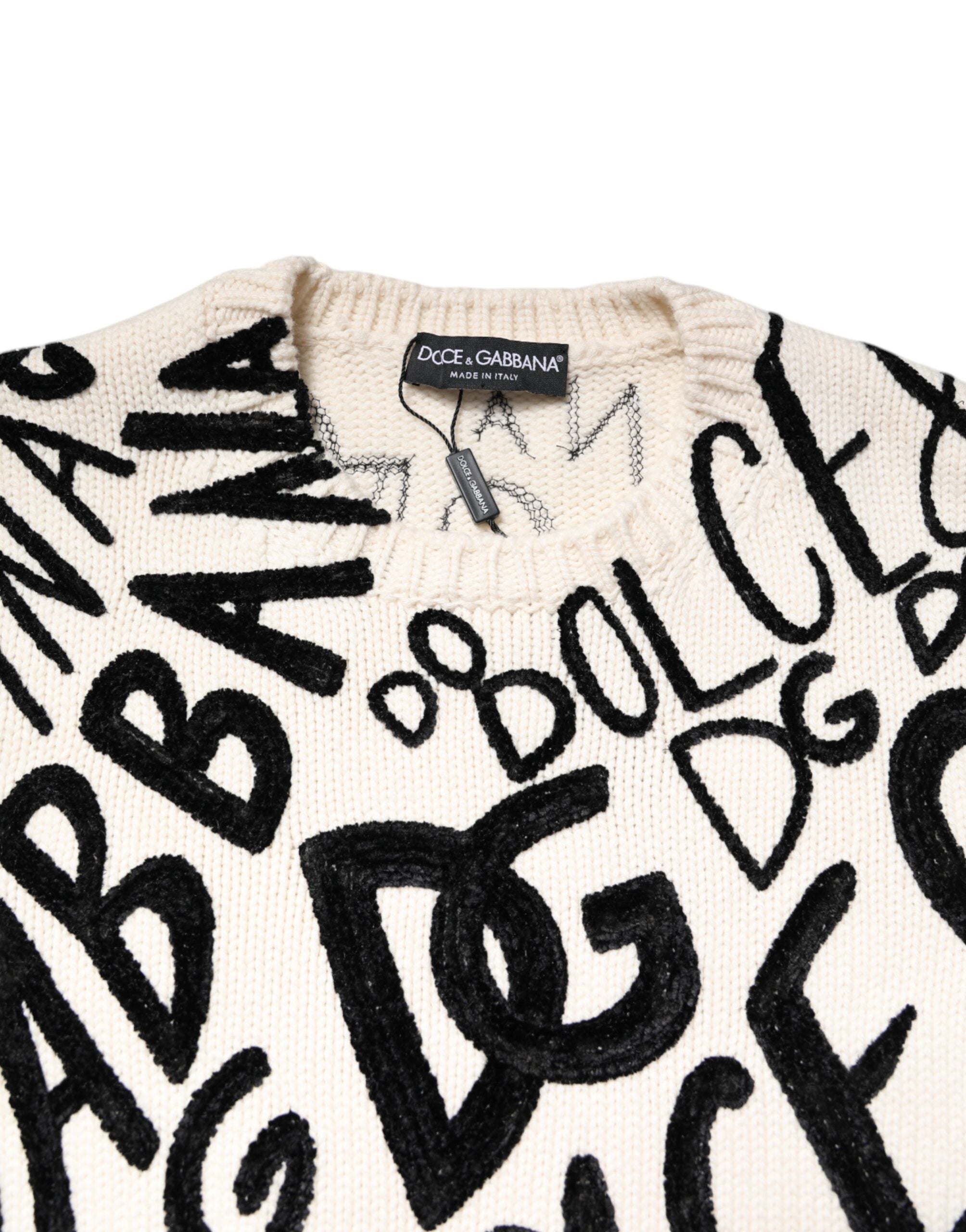 White Black Logo Print Women Pullover Sweater