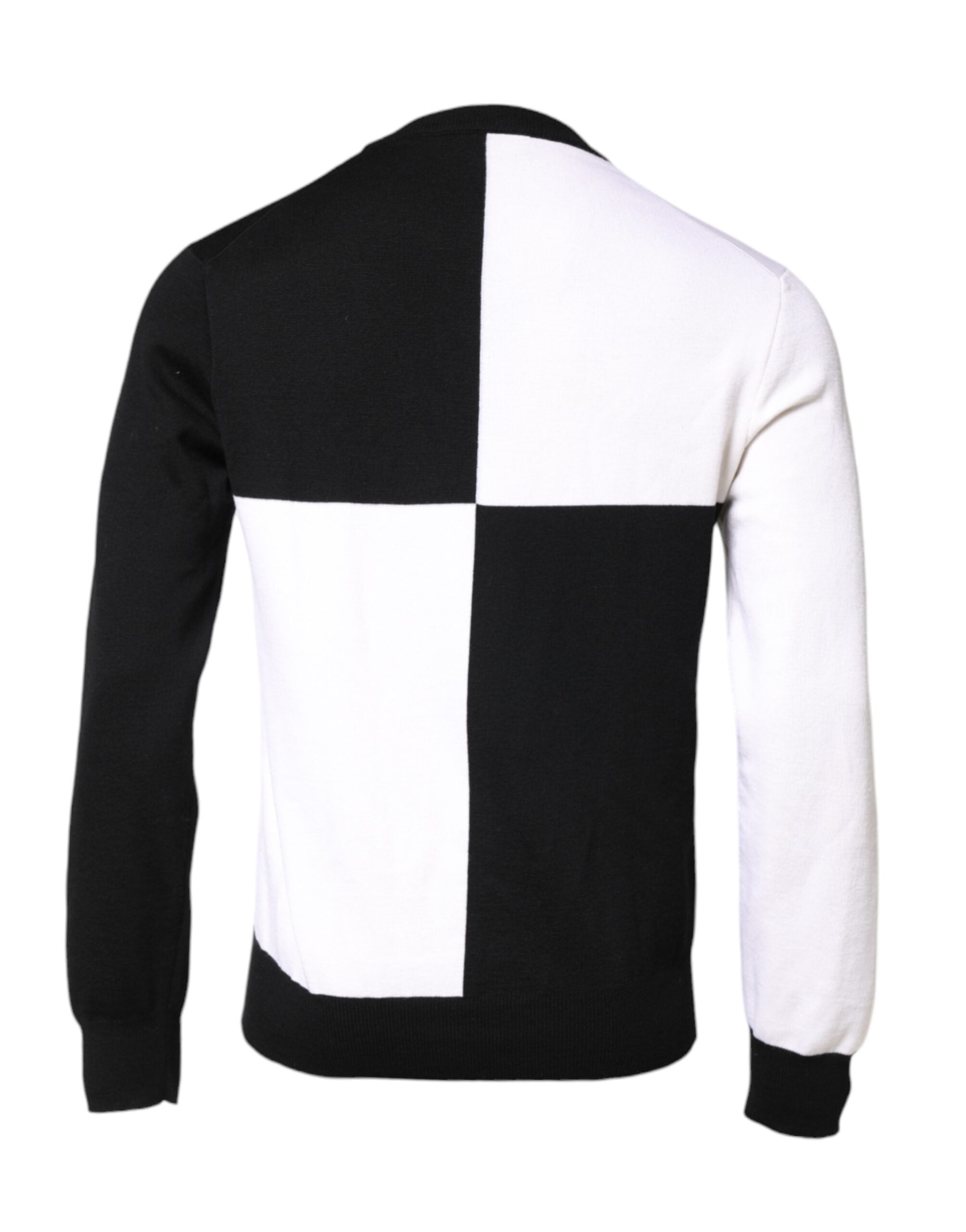 Black White Knit Logo Print Pullover Sweater