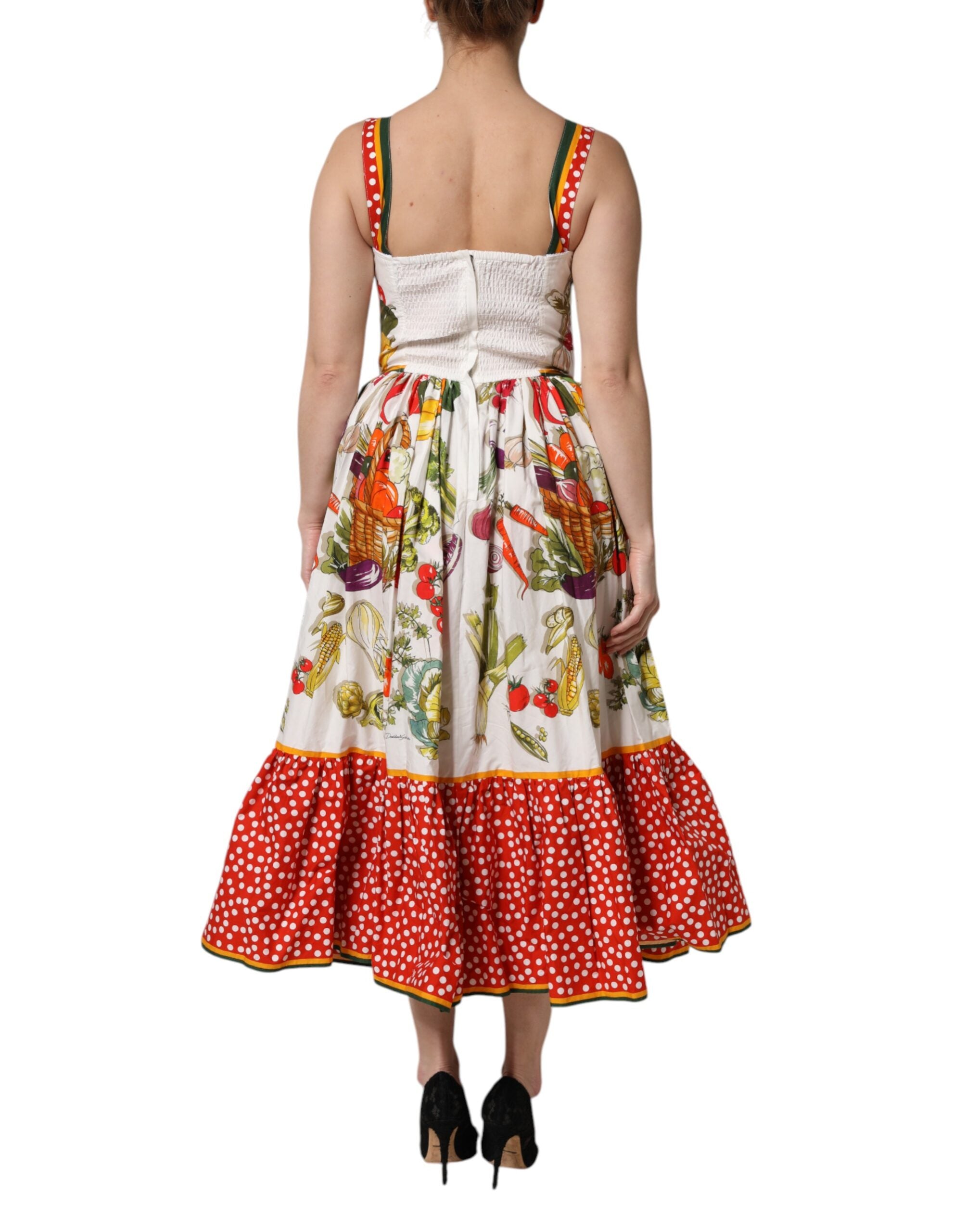 White Vegetables Sleeveless A-line Midi Dress