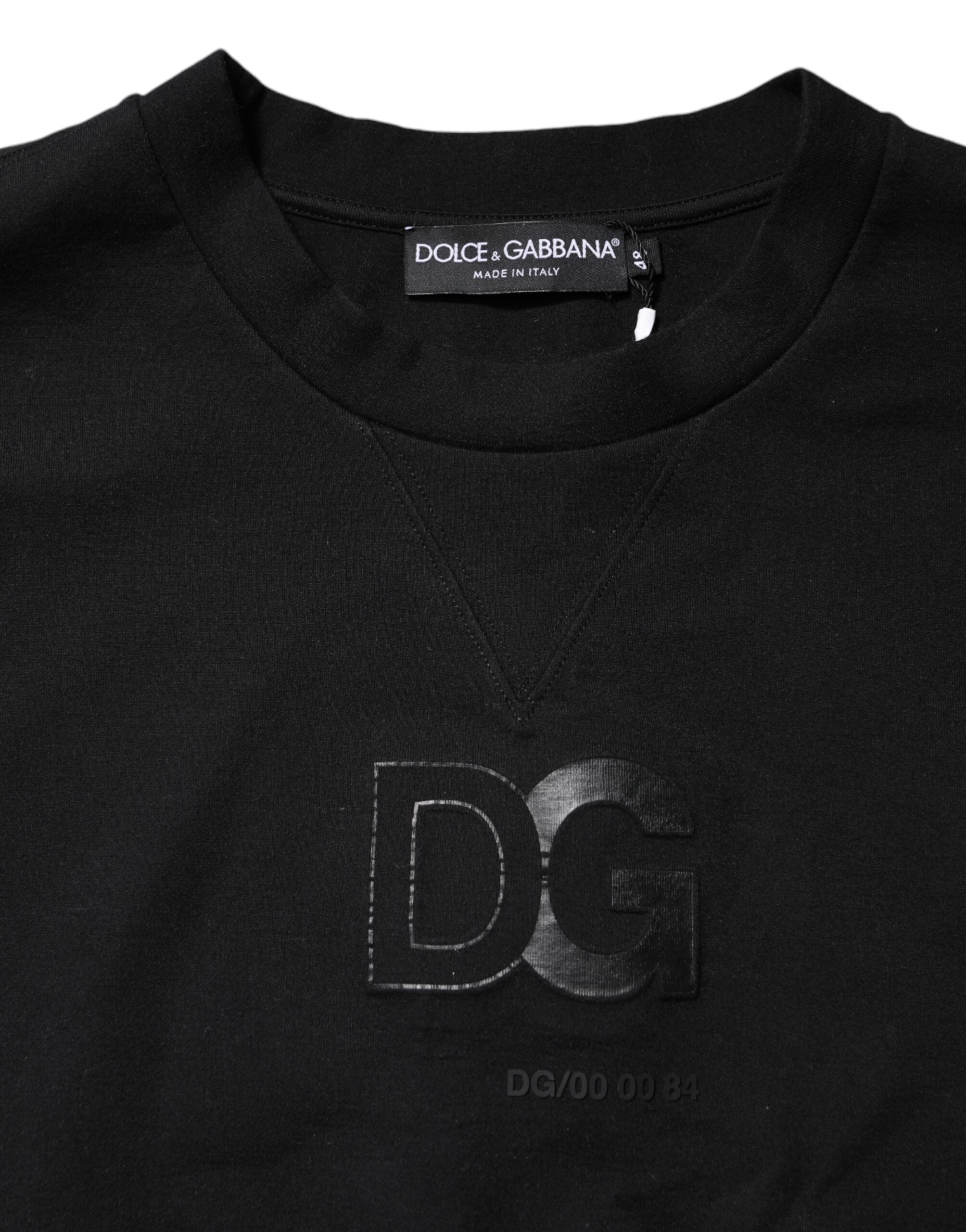 Black Embossed Logo Cotton Crew Neck Sweater