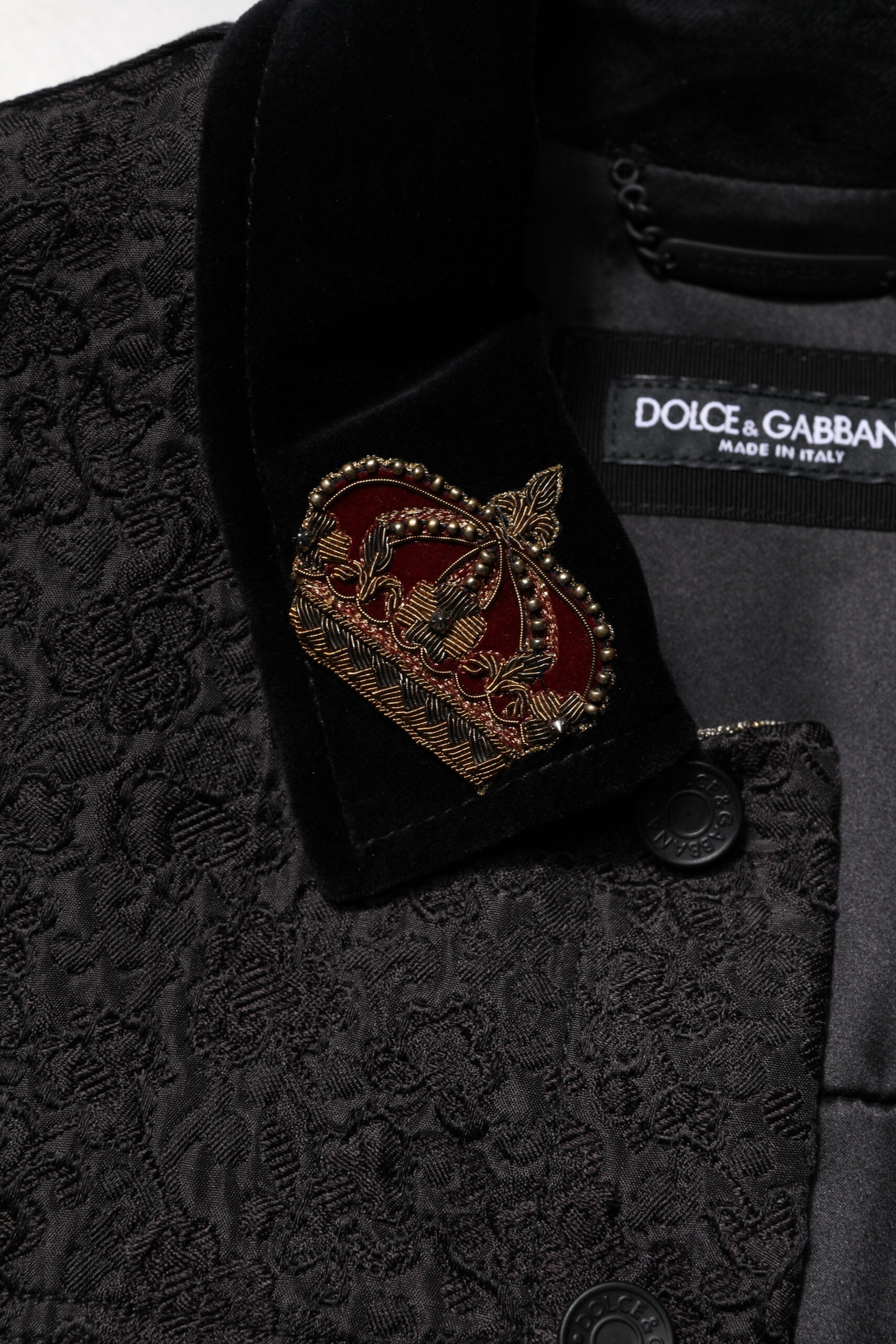 Black Gold Floral Jacquard Men Biker Jacket