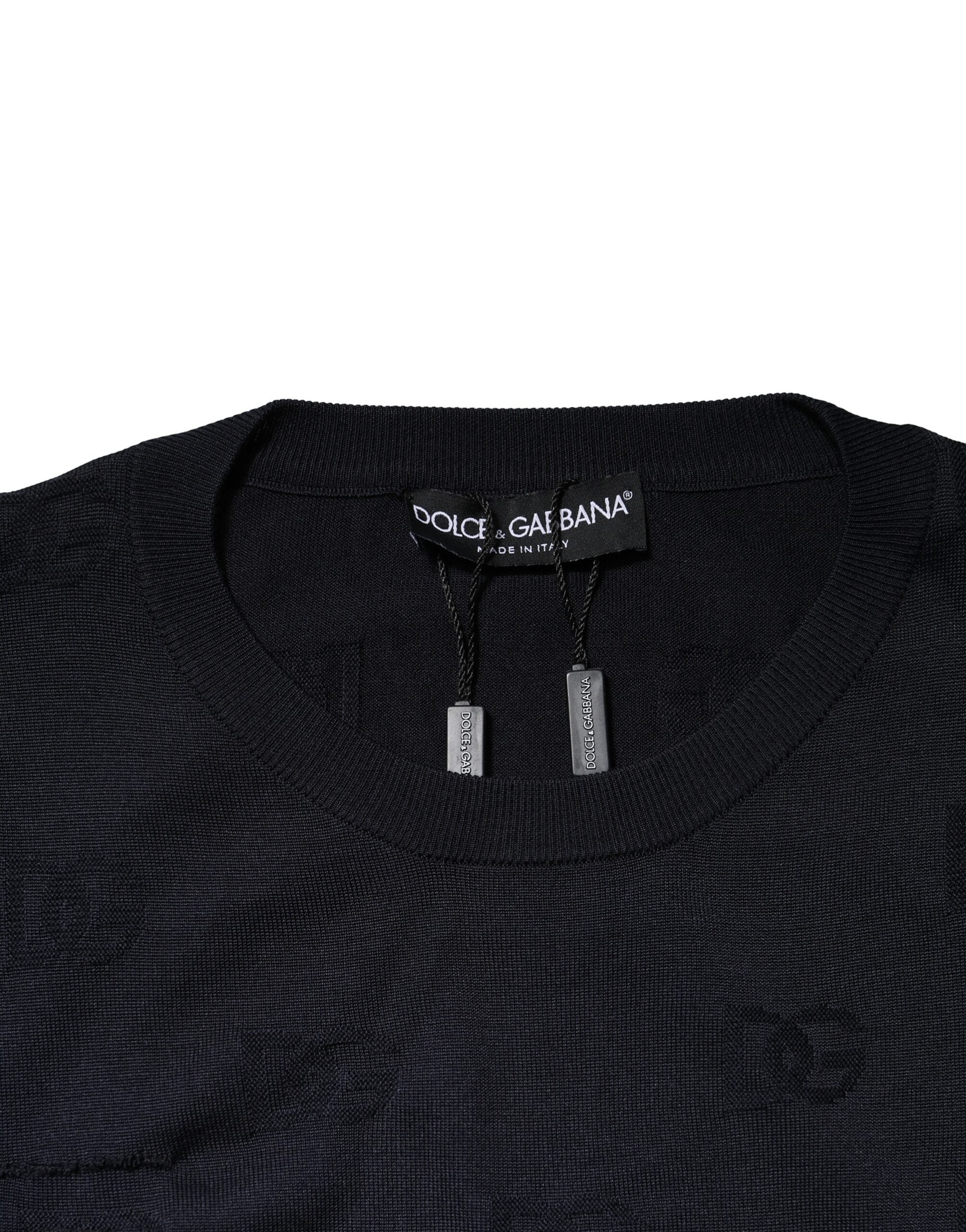 Black Silk Crew Neck Sweatshirt Sweater