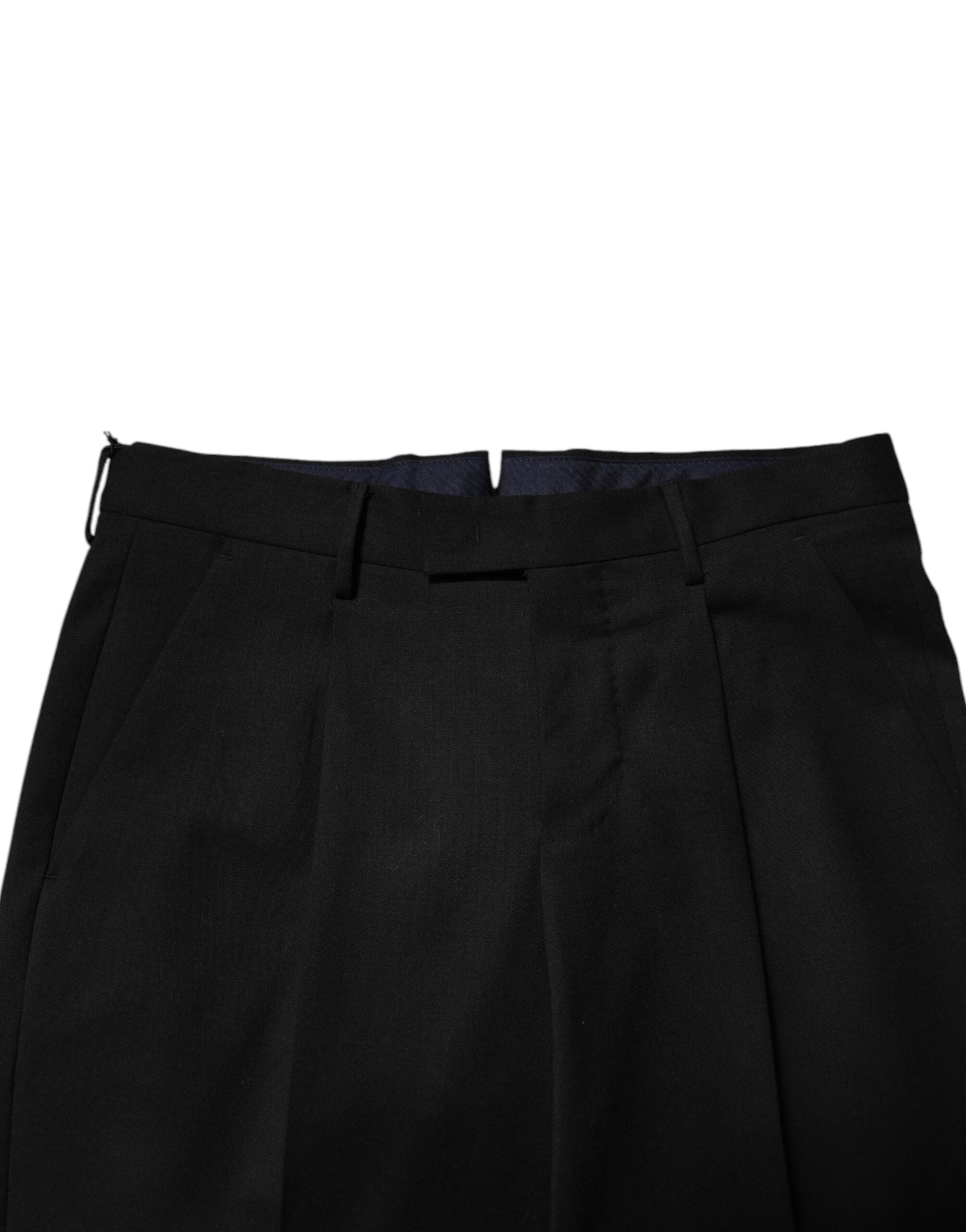 Black Solid Formal Tapered Men Dress Pants