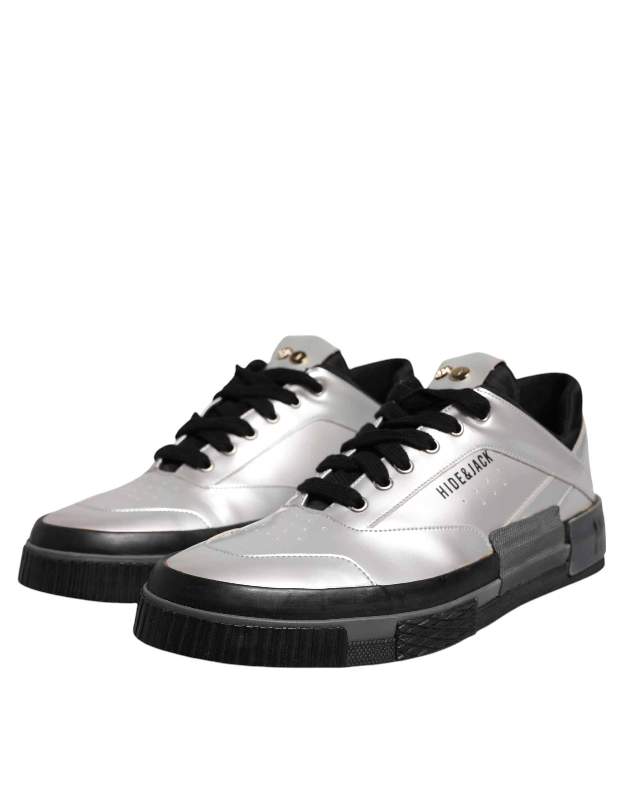 Metallic Silver Low Top Lace Up Sneakers Shoes