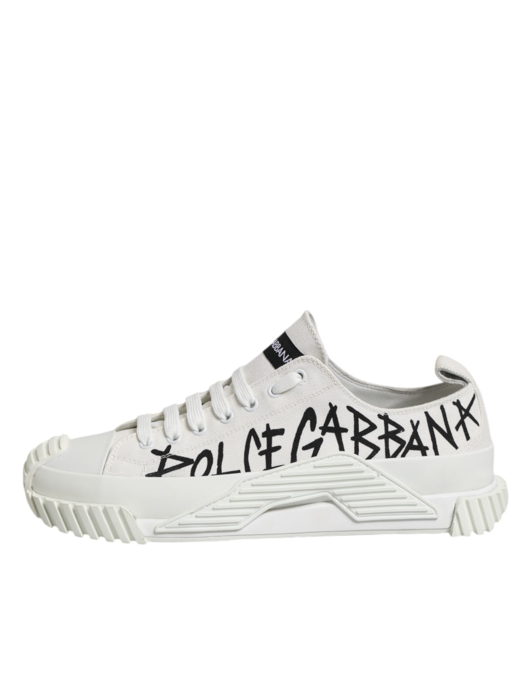 White Logo Print Lace Up Low Top Sneakers Shoes