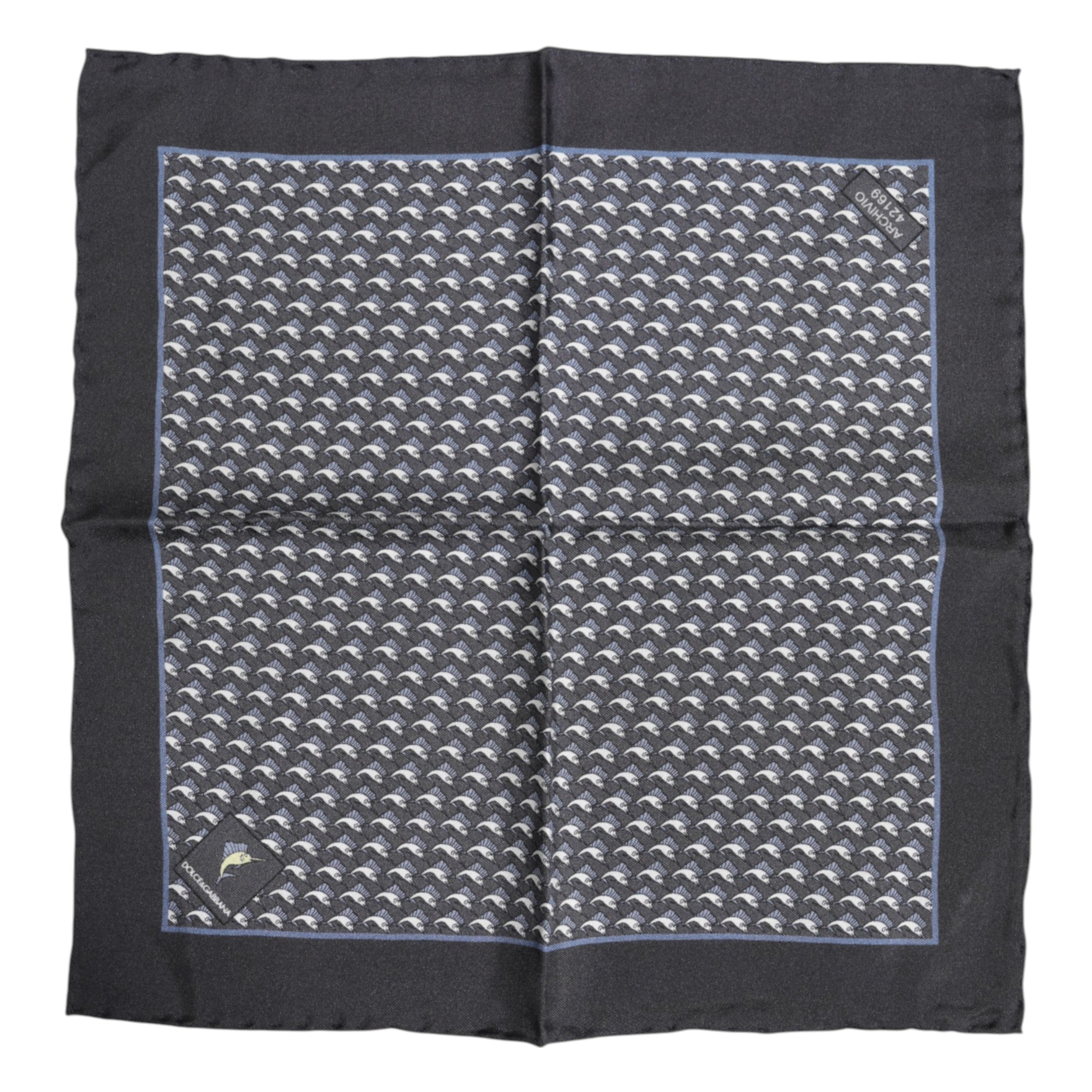 Black Fish Print Silk Square Men Foulard Scarf