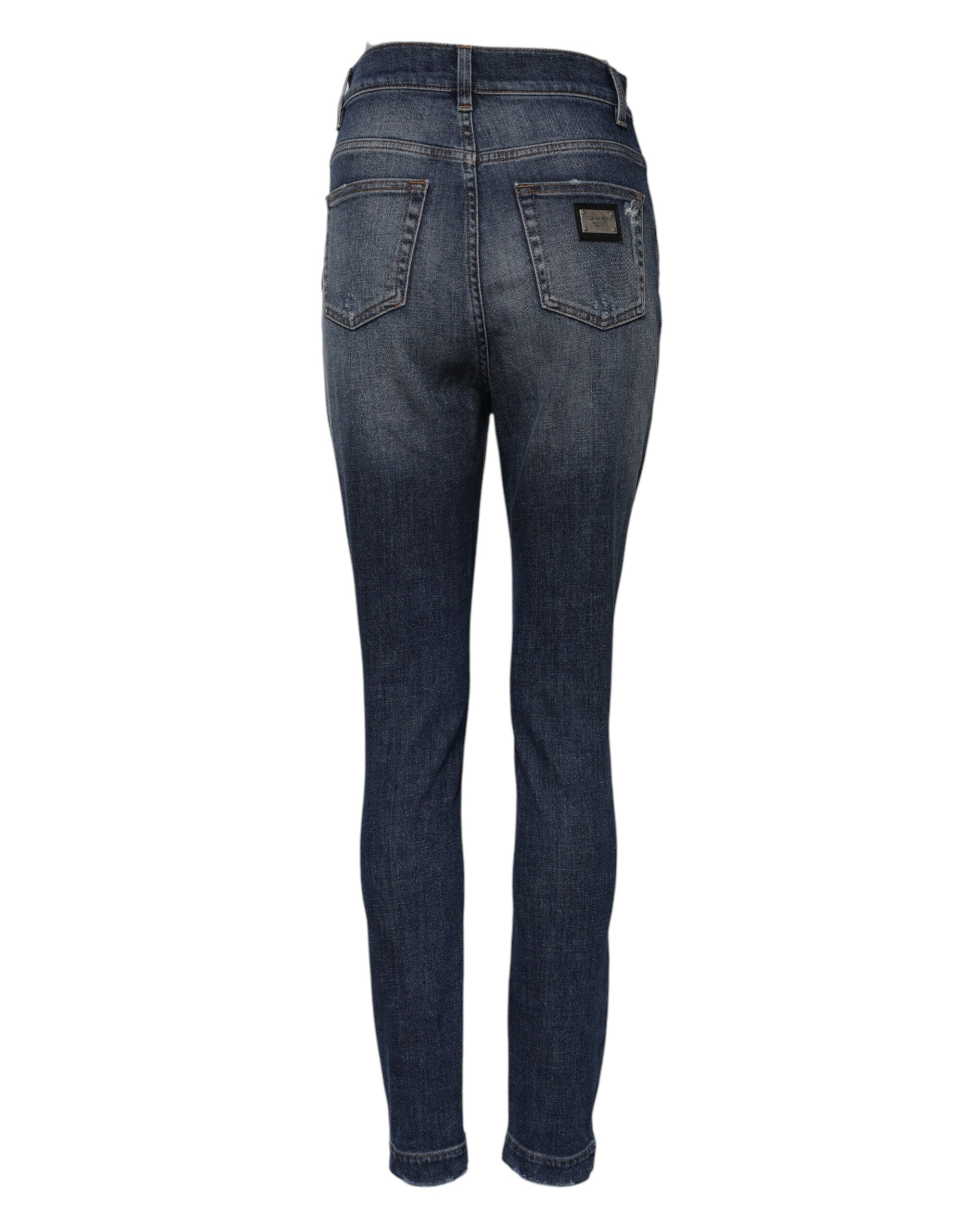 Blue Washed Cotton High Waisted Denim Jeans