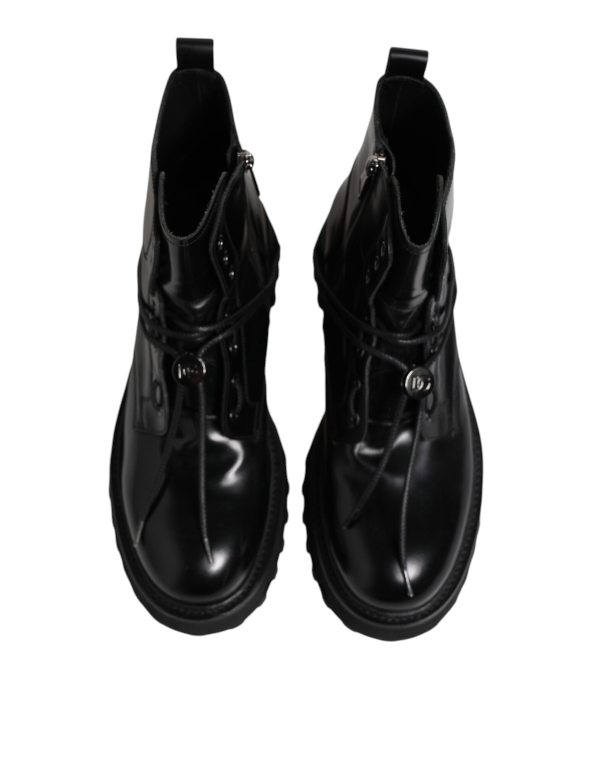 Black Leather Logo Ankle Boots Lace Up Shoes