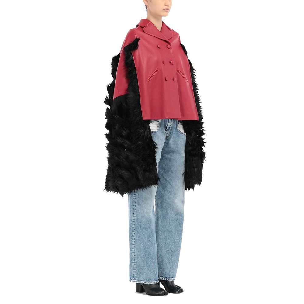 Faux Fur Trimmed Leather Cape Jacket
