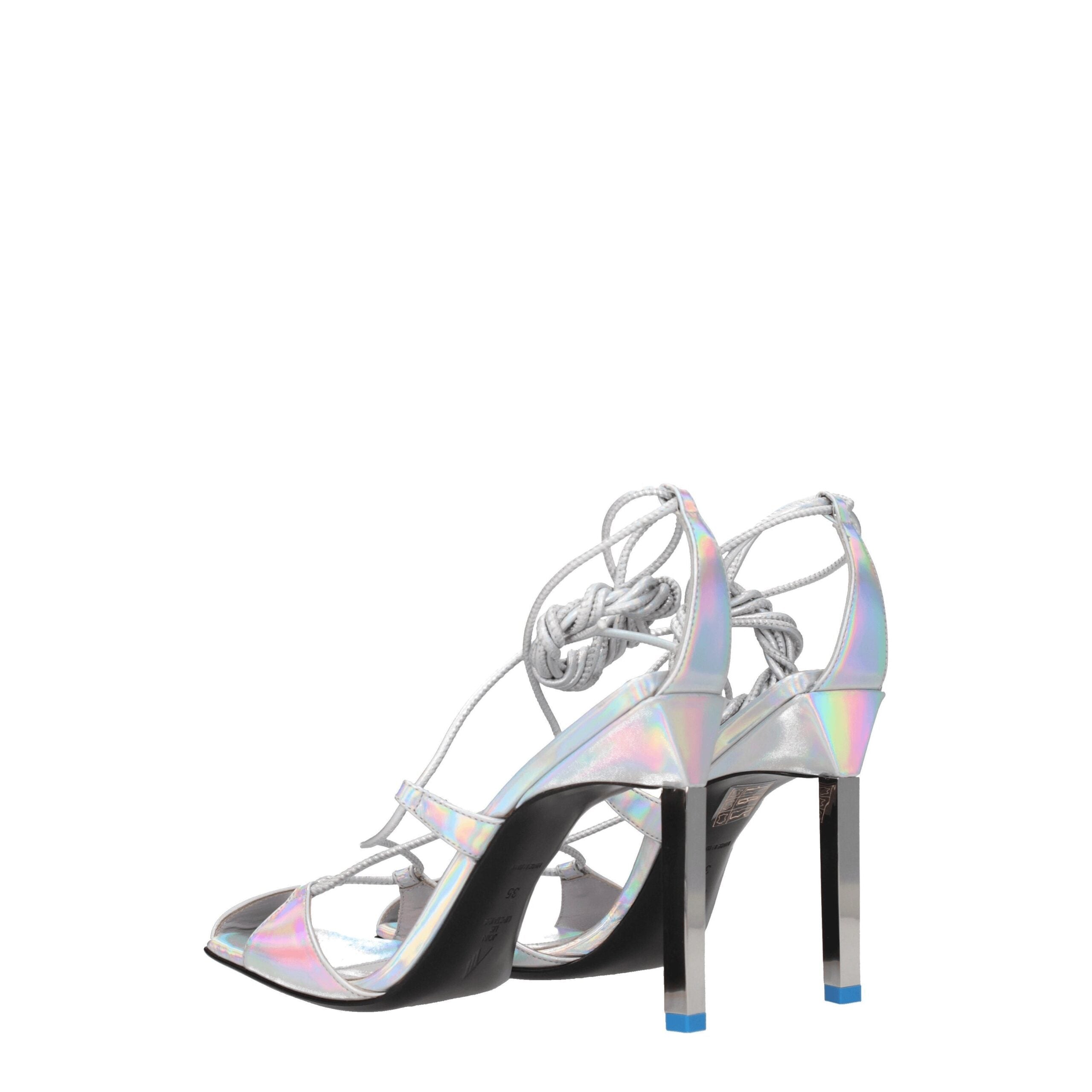 Gray Leather Stiletto Heels Sandals