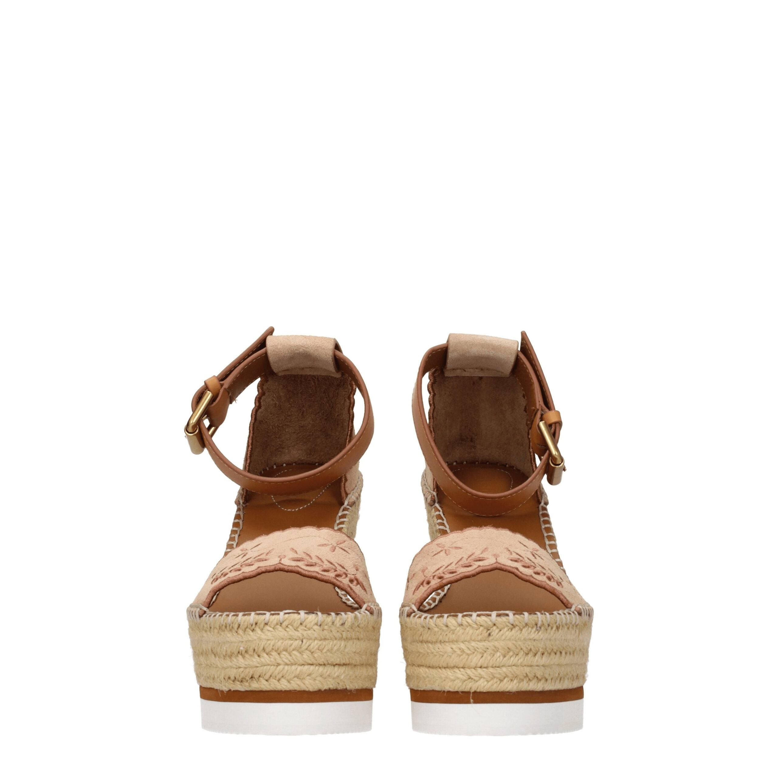 Beige Leather Wedges Sandals