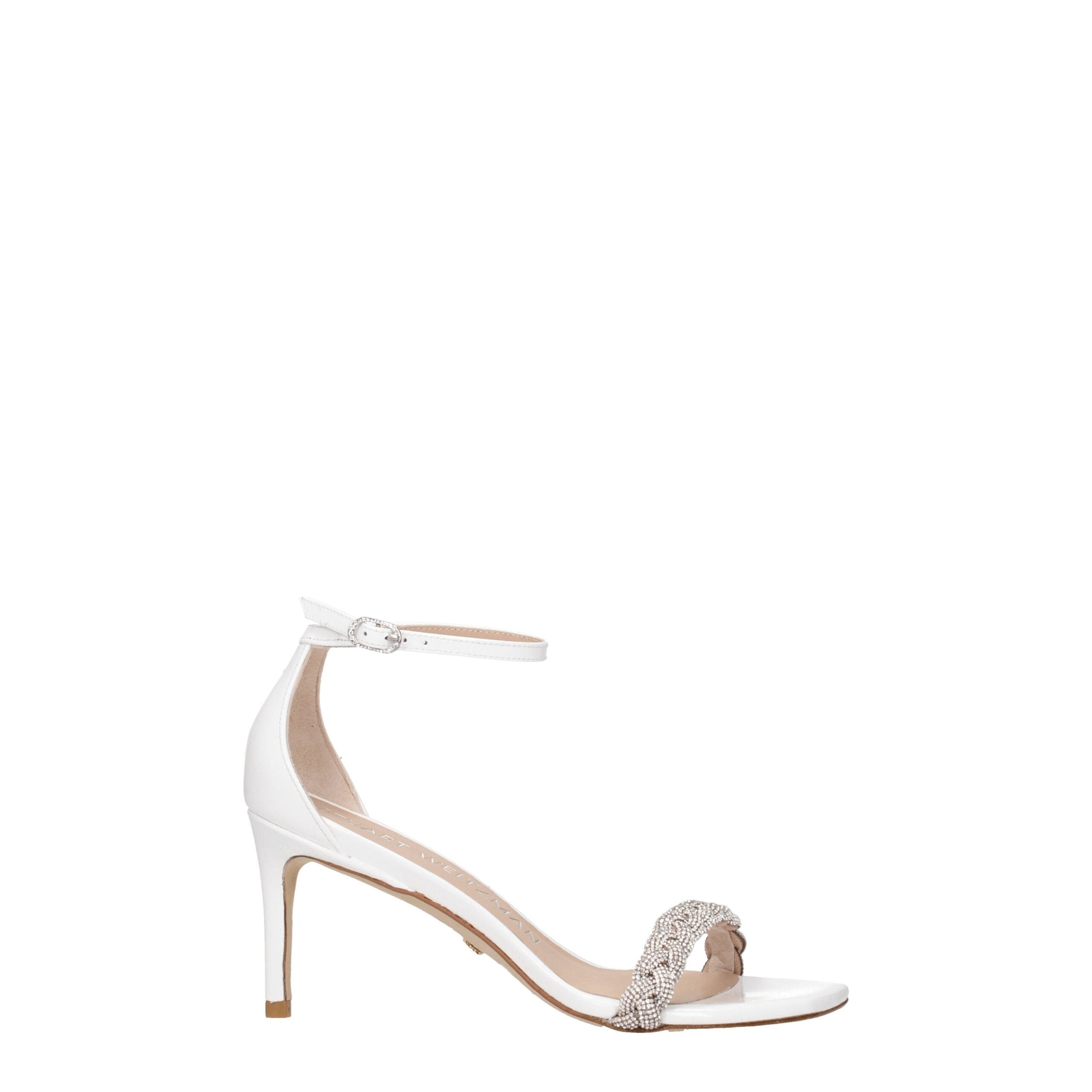 White Leather Stiletto Heels Sandals