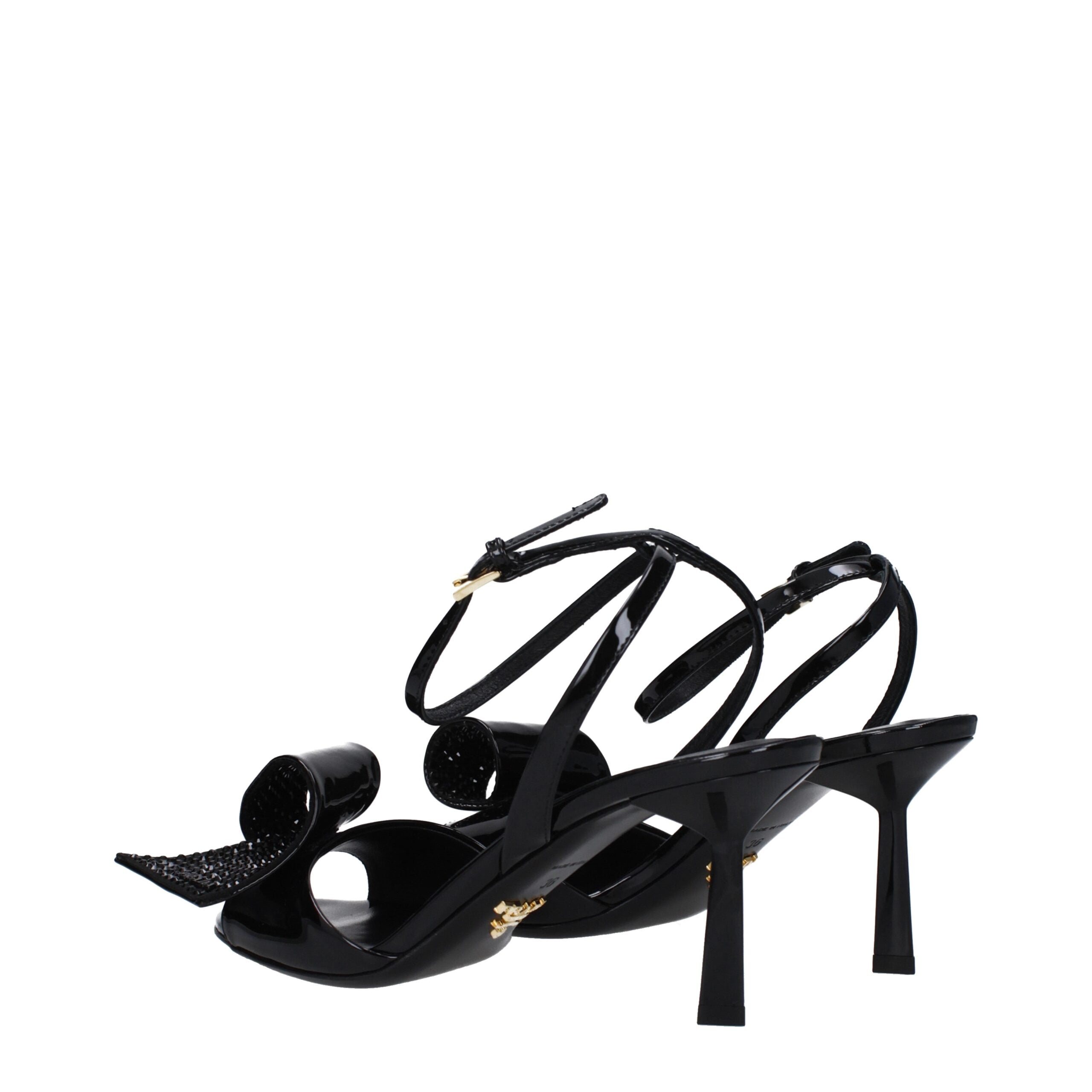 Black Leather Stiletto Heels Sandals