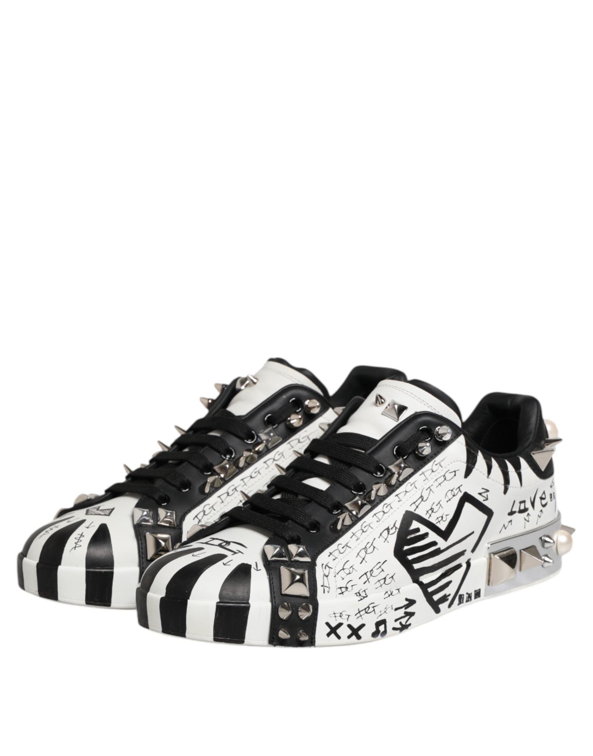 Black White Studded Low Top Sneakers Shoes