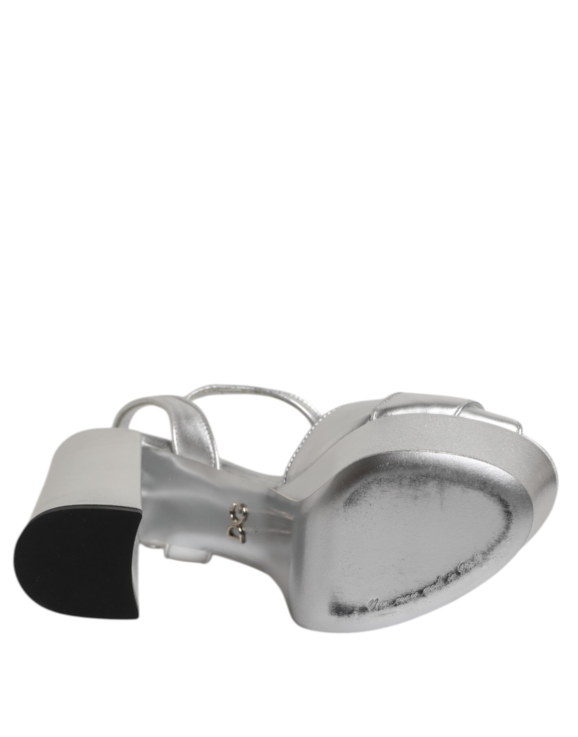 Silver Logo Ankle Strap Heels Sandals Shoes