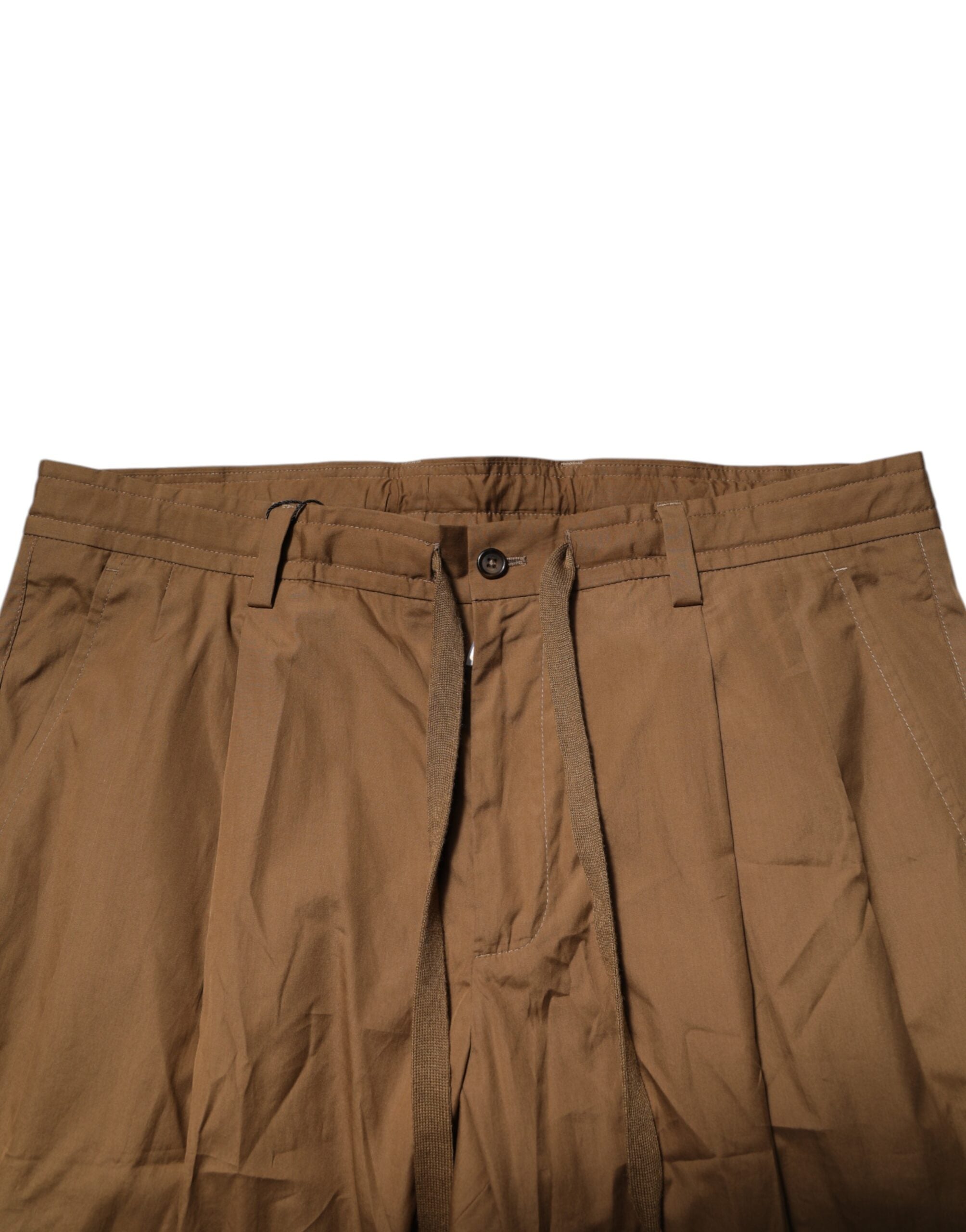 Brown Cotton Chino Mid Waist Men Jogger Pants