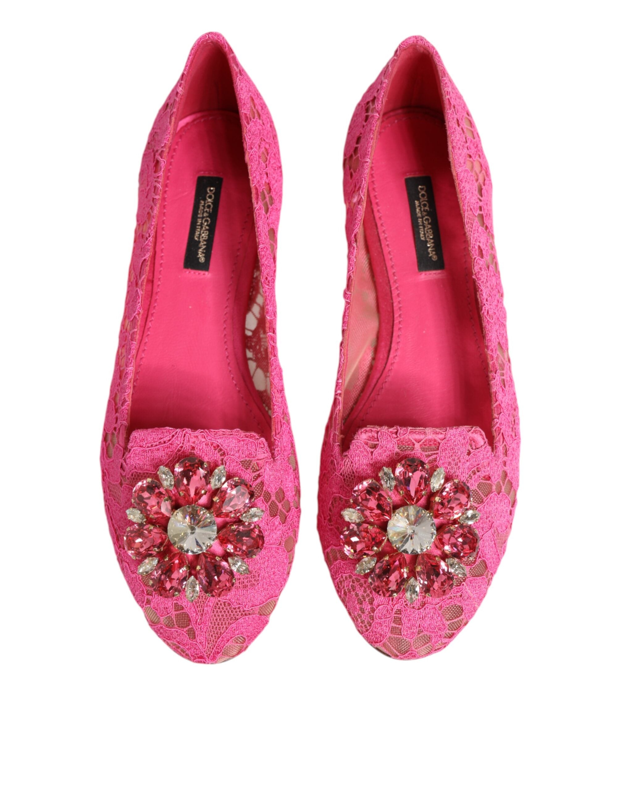 Pink Taormina Lace Crystals Flats Shoes