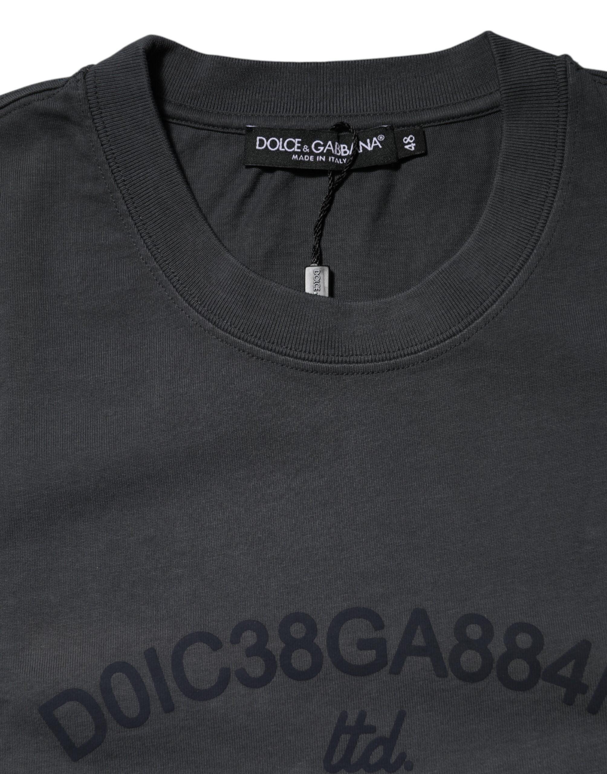Gray Logo Graphic Cotton Crew Neck T-shirt