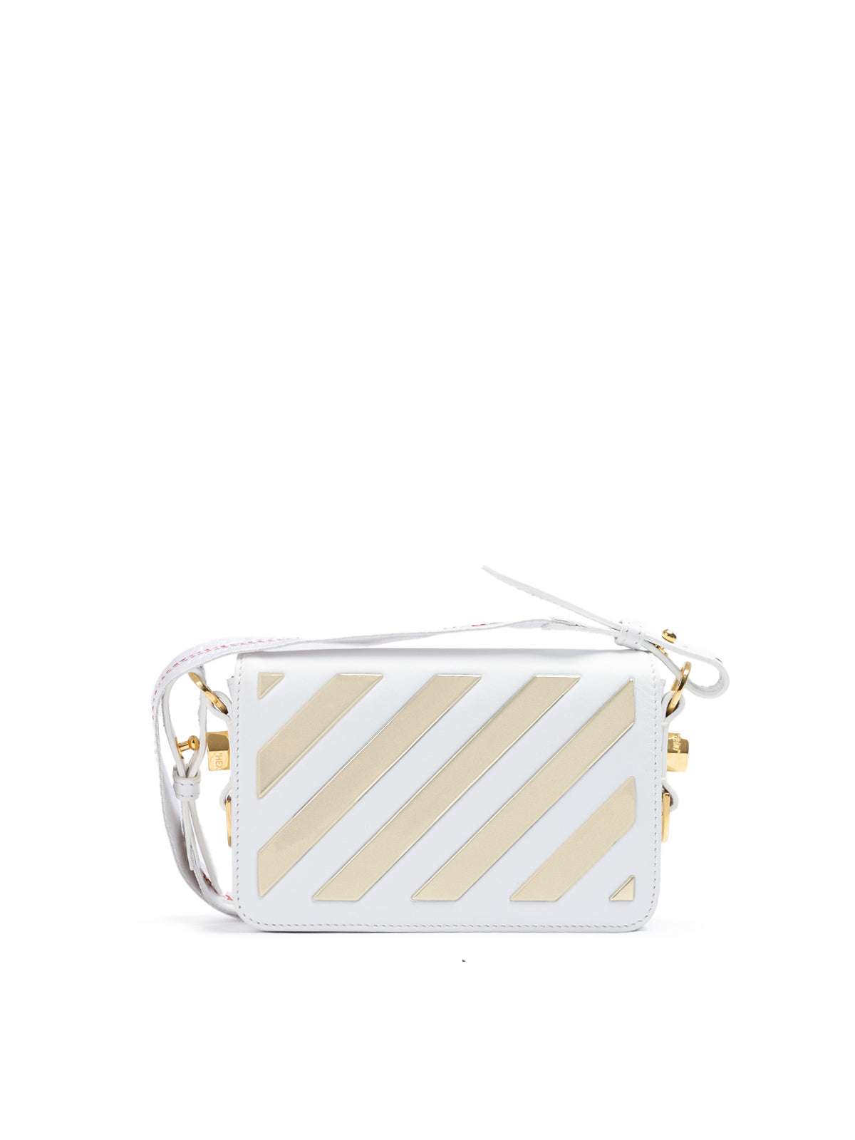 White/Gold Metallic Stripe Mini Crossbody Bag