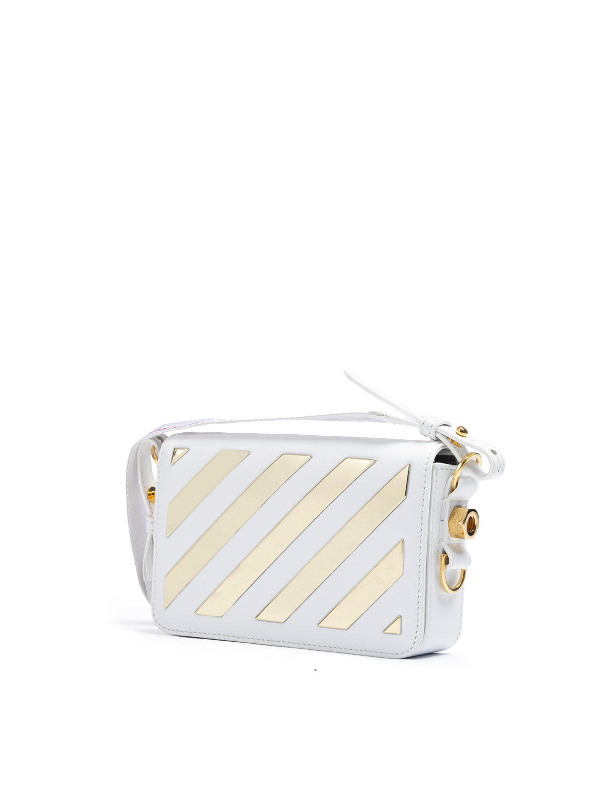 White/Gold Metallic Stripe Mini Crossbody Bag