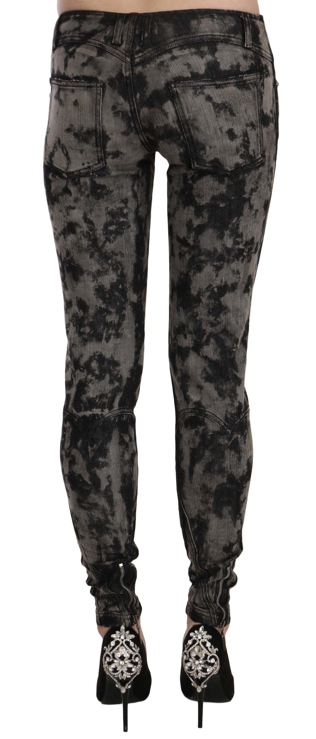 Black Gray Faded Low Waist Skinny Denim Trousers Jeans